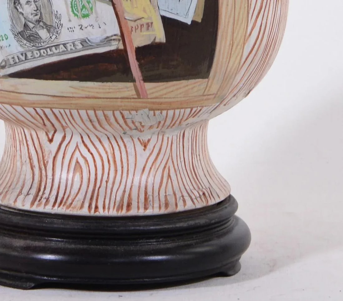 Vintage Hand-Painted Faux Wood & Trope Lo'il Design Vase Lamp - 7