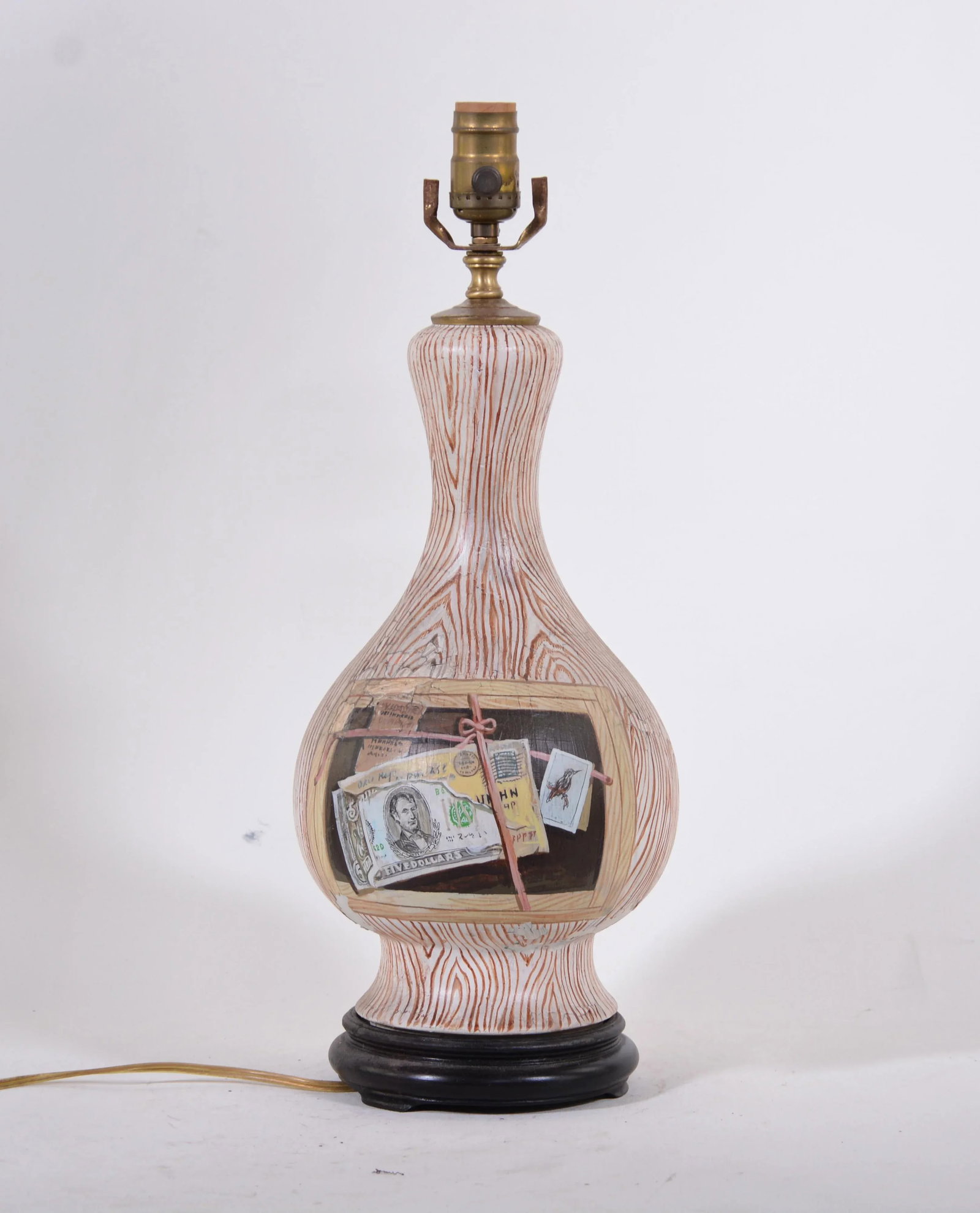 Vintage Hand-Painted Faux Wood & Trope Lo'il Design Vase Lamp - 8