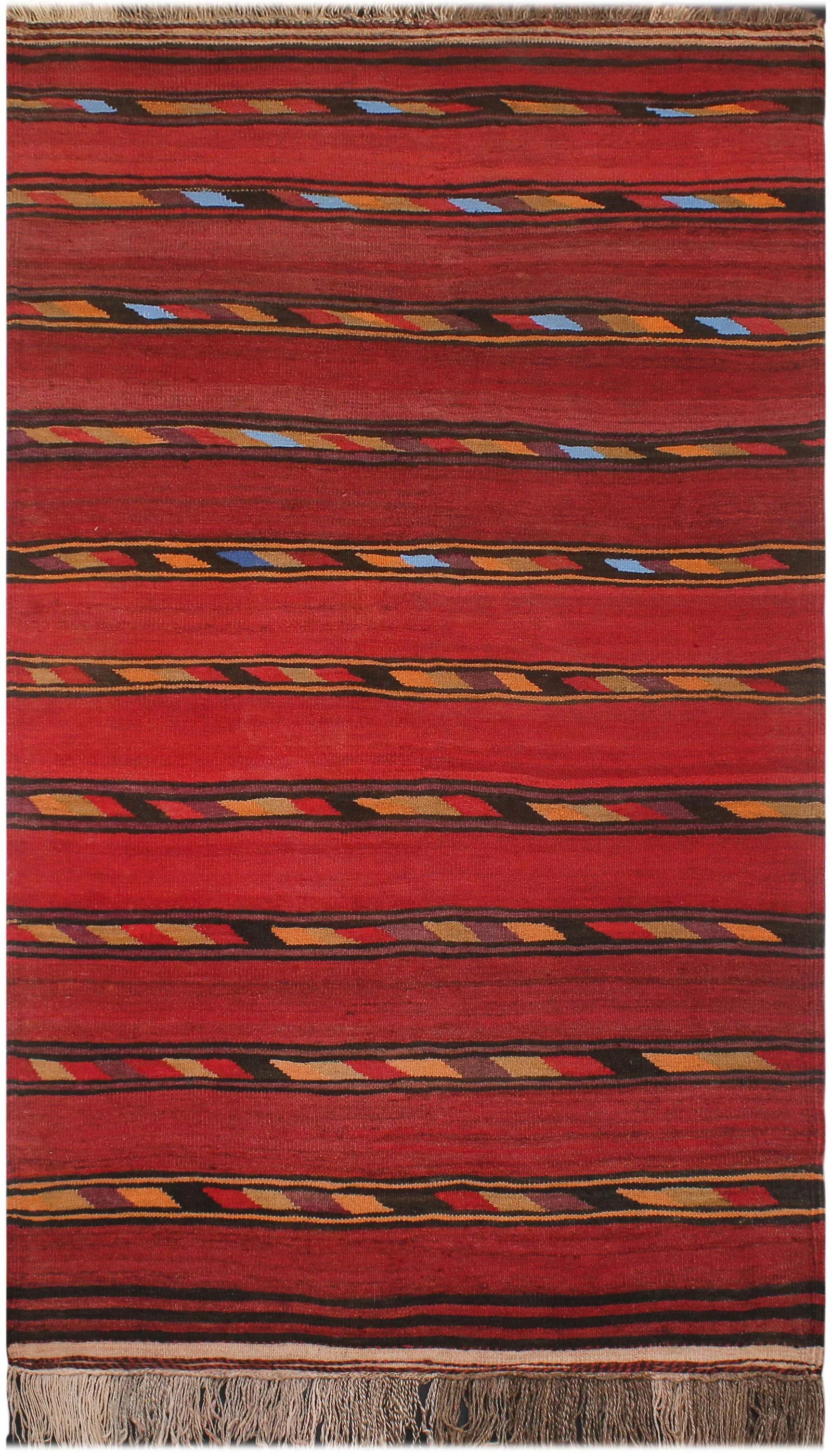 1960s Turkish Tribal Antique Kilim Red Blue Hand-Woven Area Rug - 10