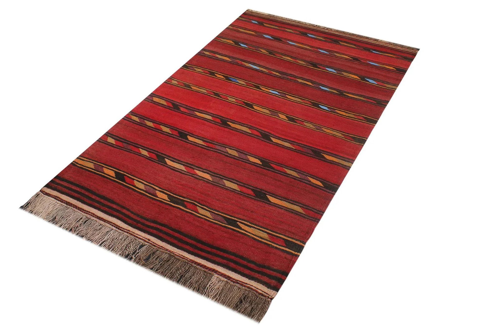 1960s Turkish Tribal Antique Kilim Red Blue Hand-Woven Area Rug - 2