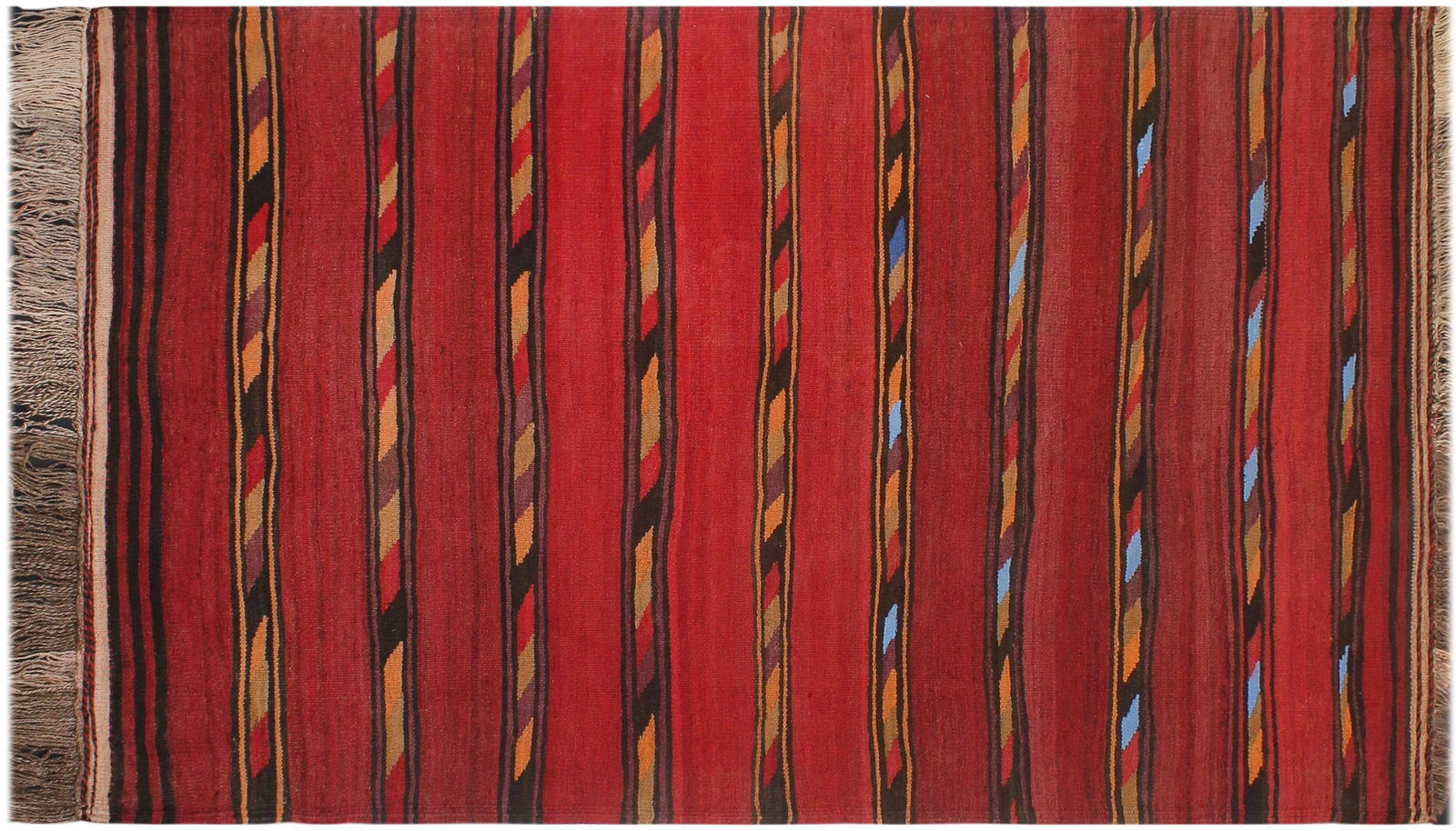 1960s Turkish Tribal Antique Kilim Red Blue Hand-Woven Area Rug - 9
