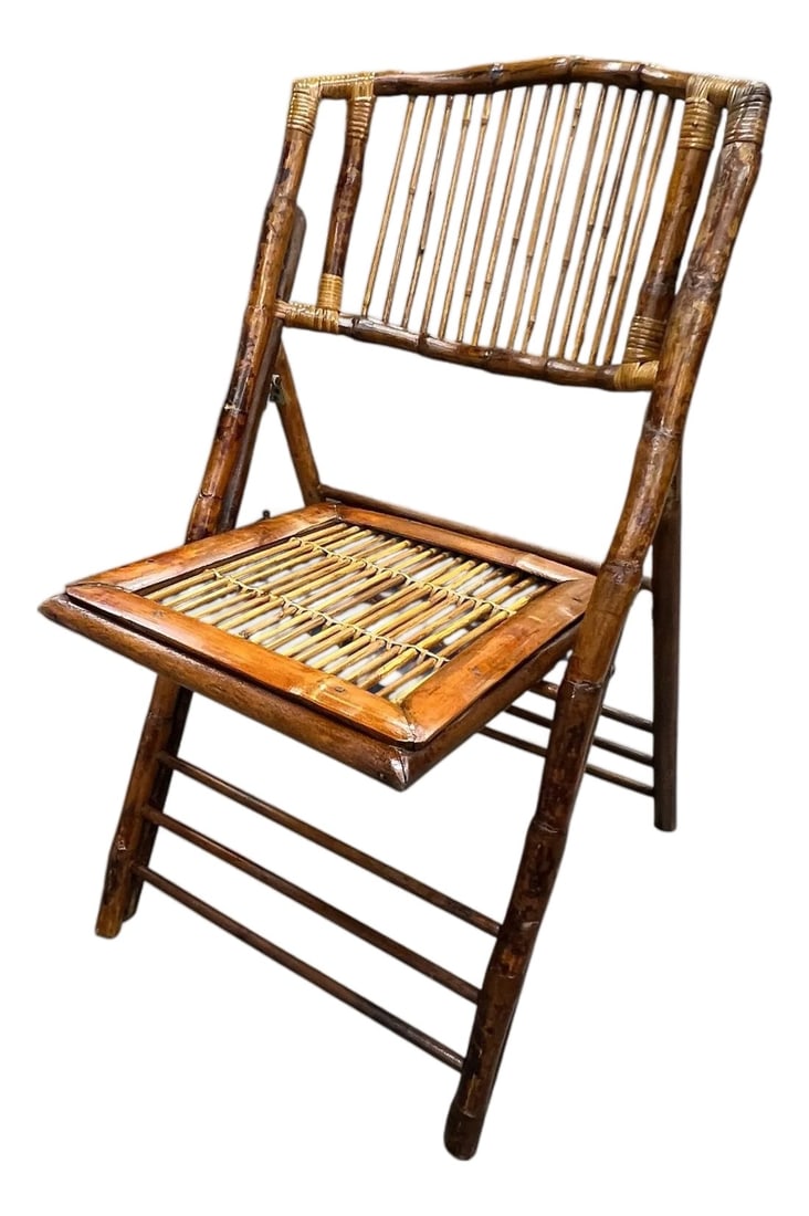 Vintage Tiger Burnt Bamboo Folding Chair (1 of 3)