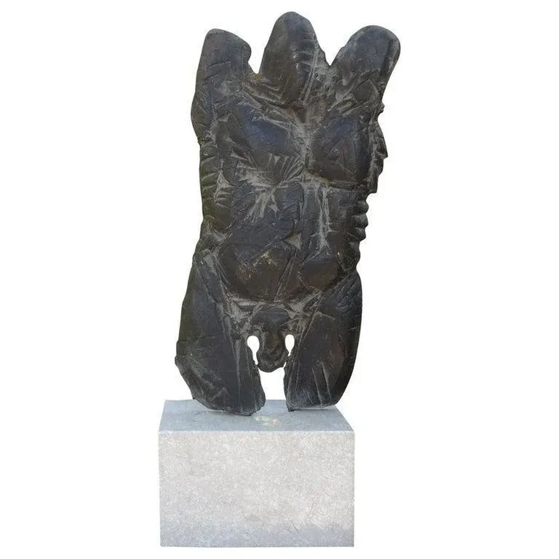 Giacometti Inspired Abstract Male Torso Bronze Sculpture on Marble Base: Large Giacometti inspired Brutalist male torso abstract bronze sculpture on a marble base. This midcentury figural male torso sculpture is finely detailed and dates to the mid-1960s. Condition: