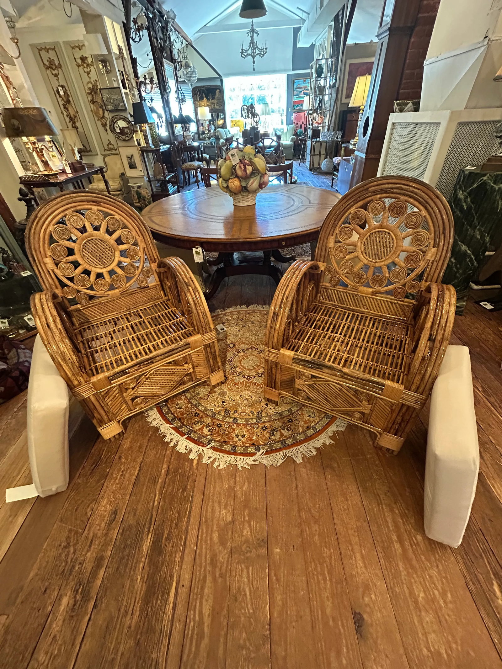 Large Lacquered Rattan & Bamboo Club Chairs -a Pair - 2