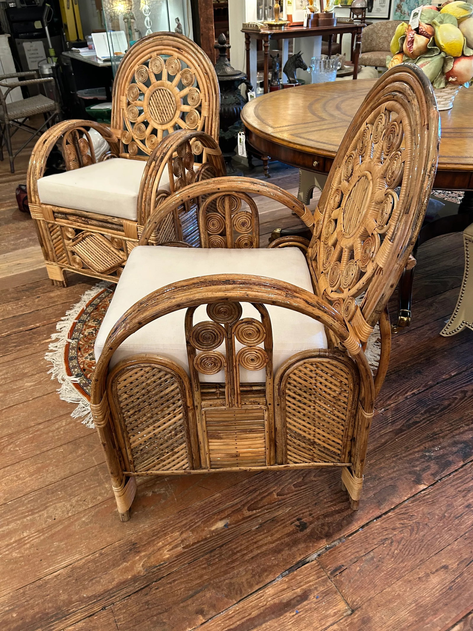Large Lacquered Rattan & Bamboo Club Chairs -a Pair - 3