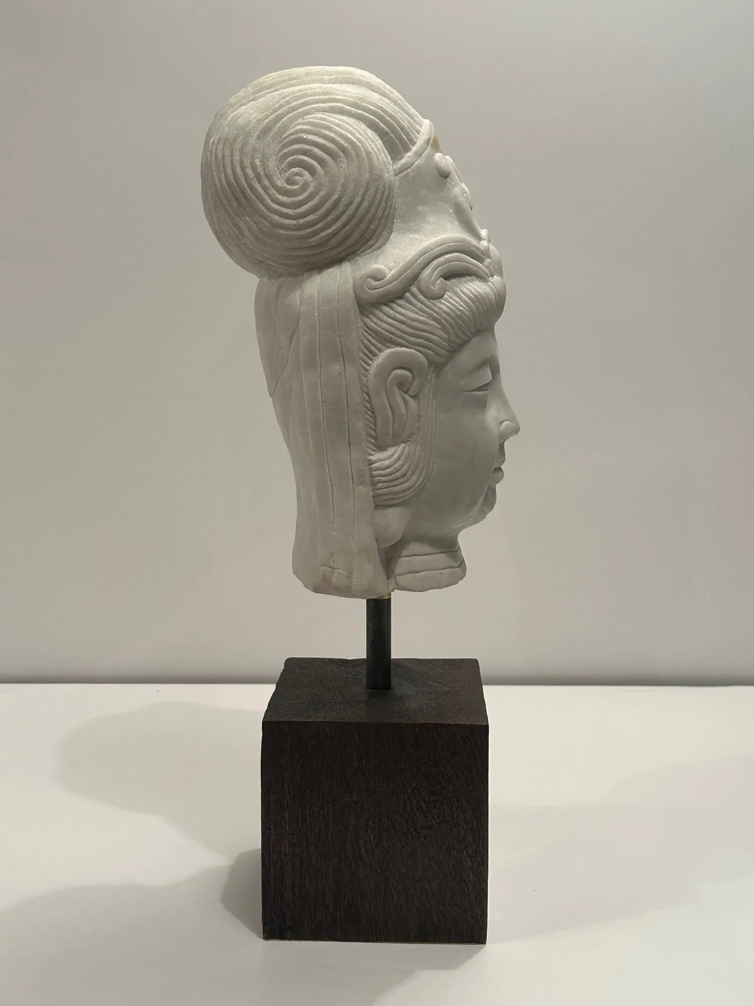 Carved Marble Bust of Quan Yin Figure on Custom Stand - 4