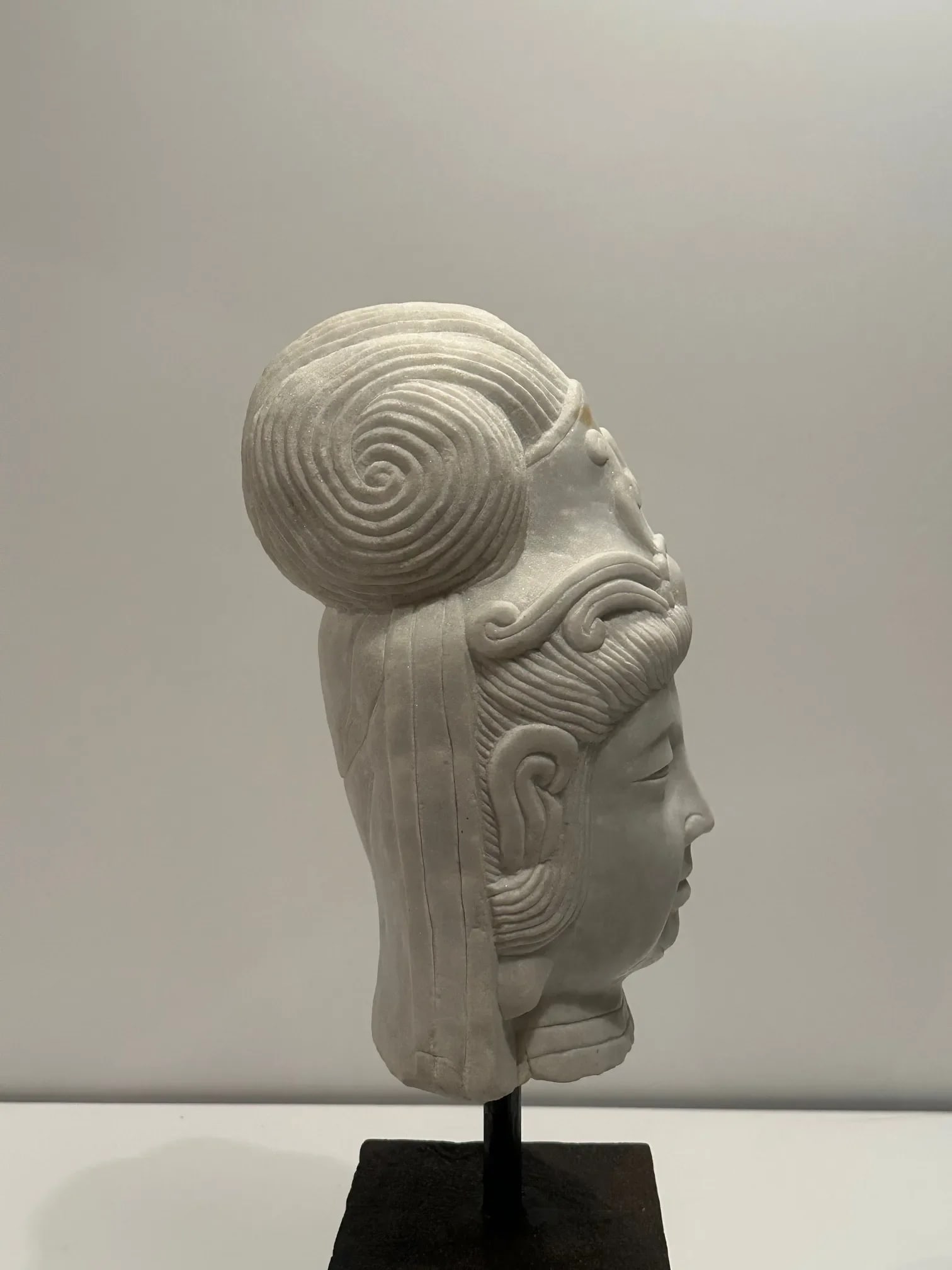 Carved Marble Bust of Quan Yin Figure on Custom Stand - 6