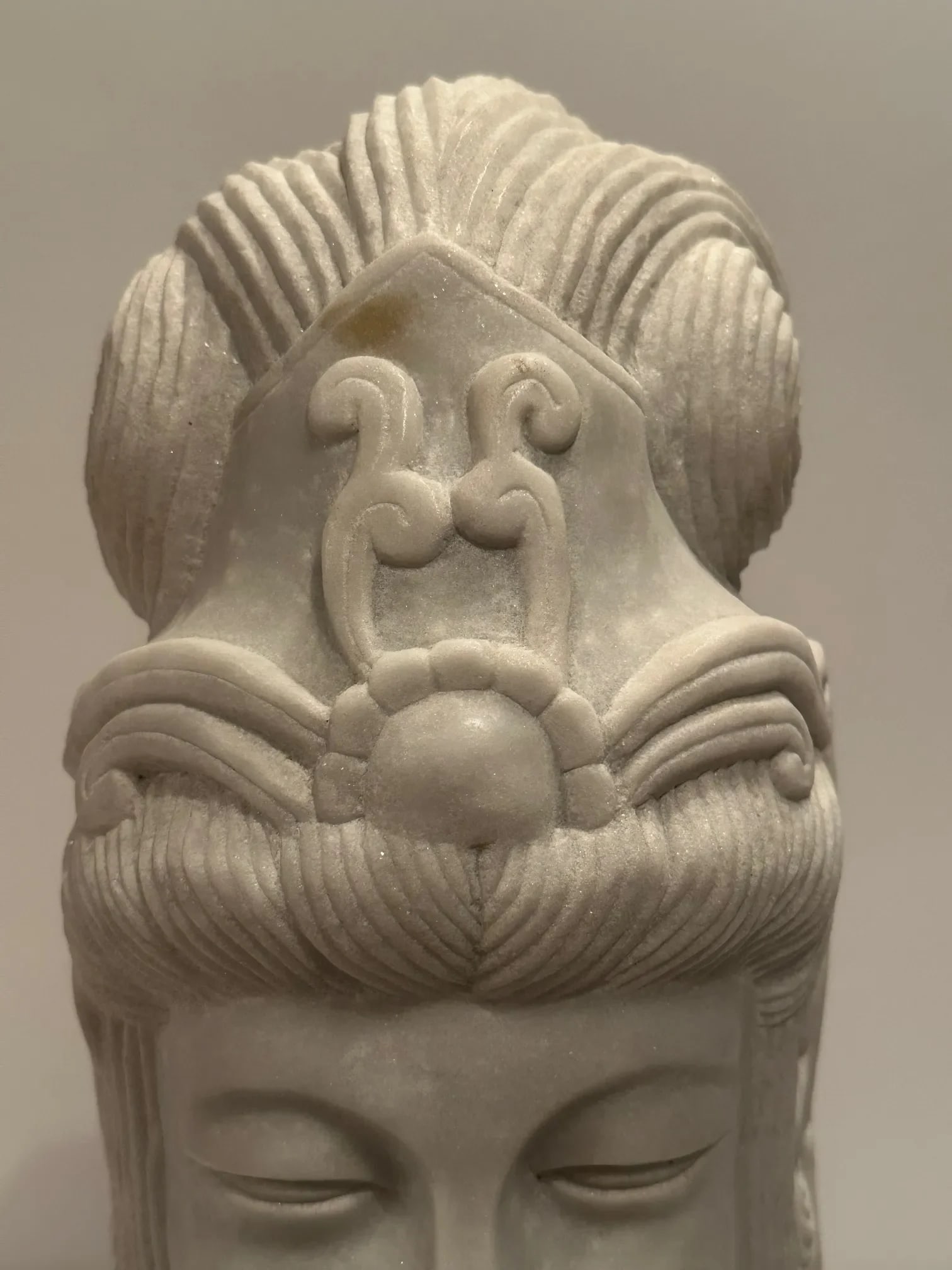 Carved Marble Bust of Quan Yin Figure on Custom Stand - 8