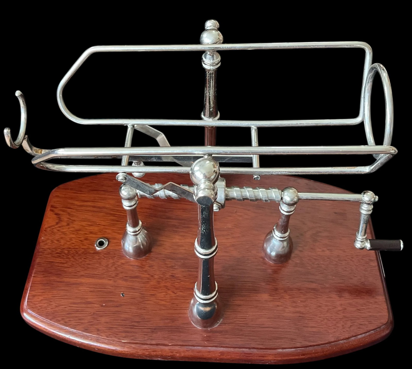 1990s Gattorna Argentina Mechanical Wine Pourer & Decanting Cradle – Nickel With Wood Base - 4