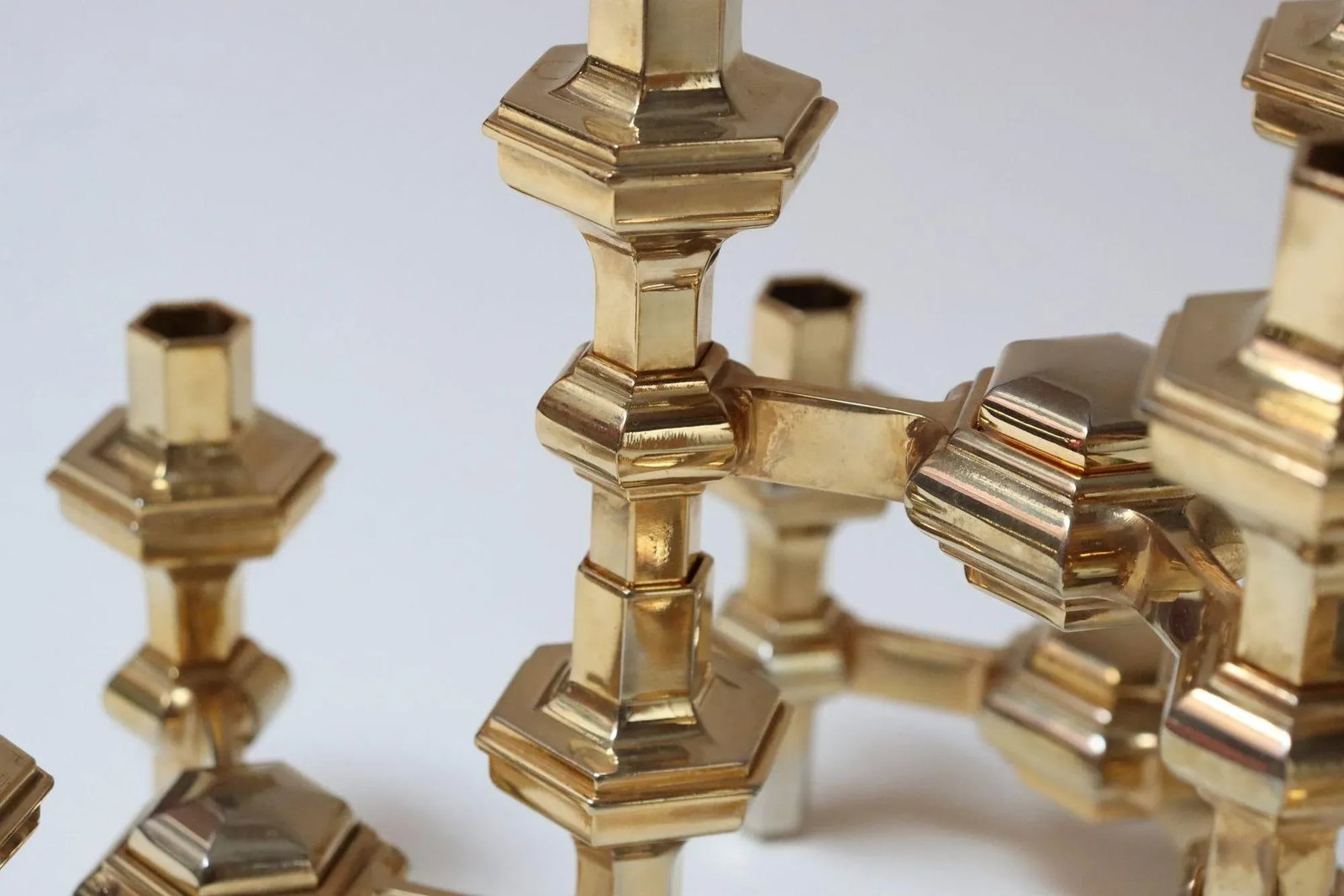 Set of Four Hexagonal-Form Stackable Brass Candleholders by Nagel Geschenke - 13