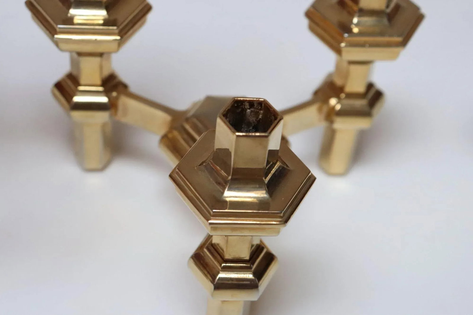 Set of Four Hexagonal-Form Stackable Brass Candleholders by Nagel Geschenke - 15