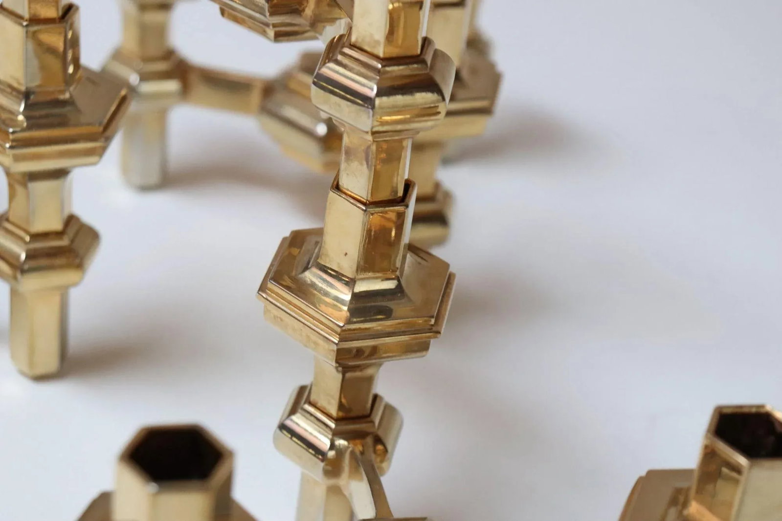 Set of Four Hexagonal-Form Stackable Brass Candleholders by Nagel Geschenke - 16