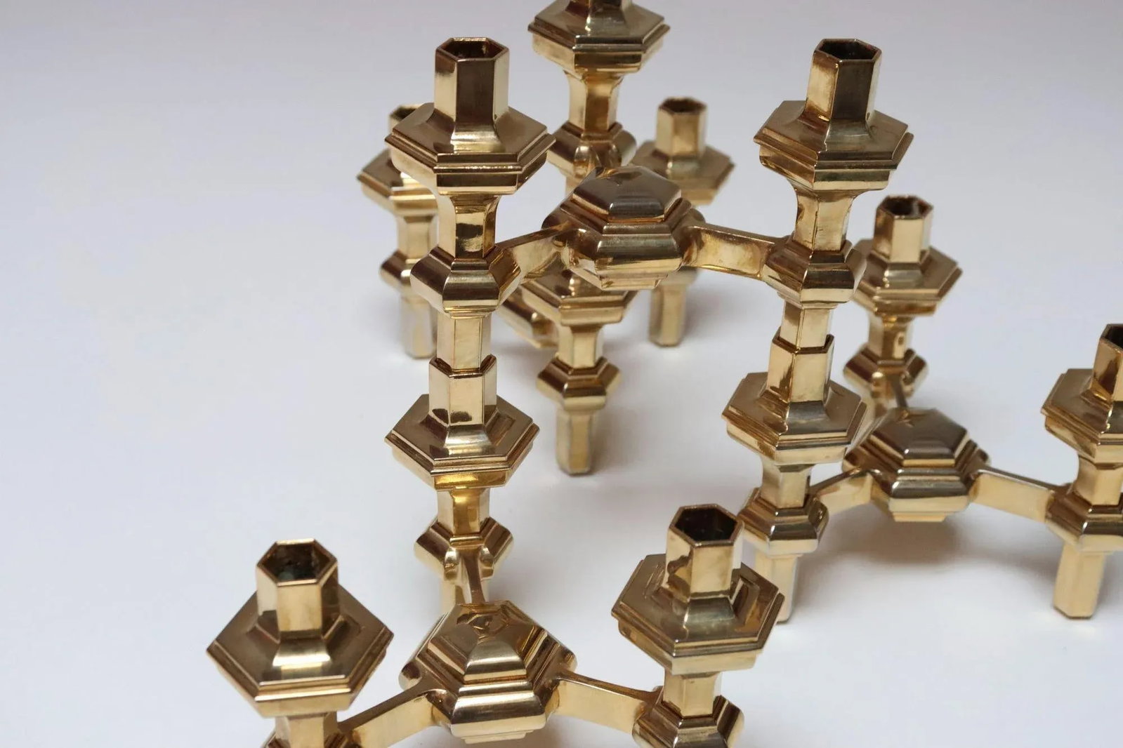 Set of Four Hexagonal-Form Stackable Brass Candleholders by Nagel Geschenke - 17
