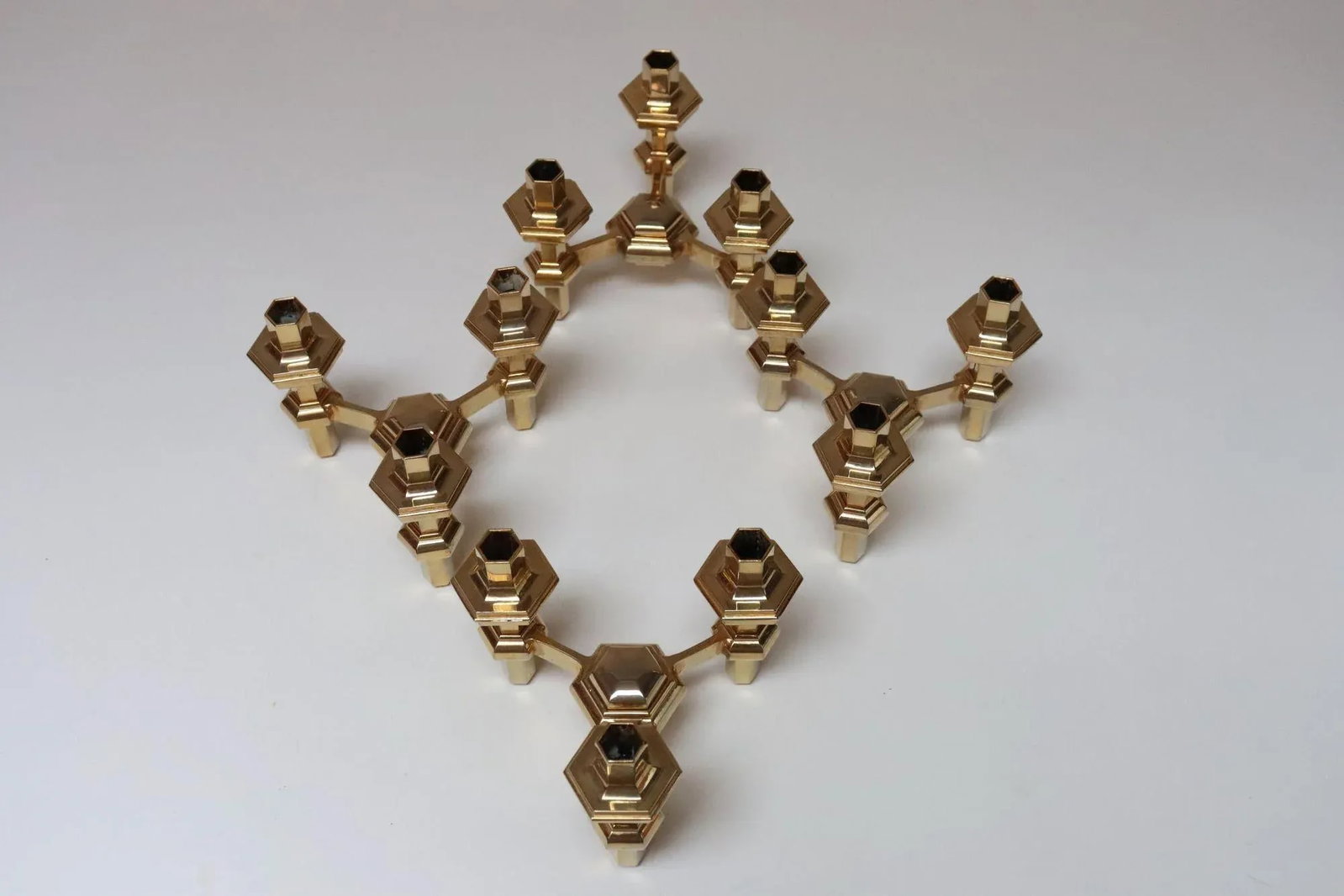 Set of Four Hexagonal-Form Stackable Brass Candleholders by Nagel Geschenke - 3