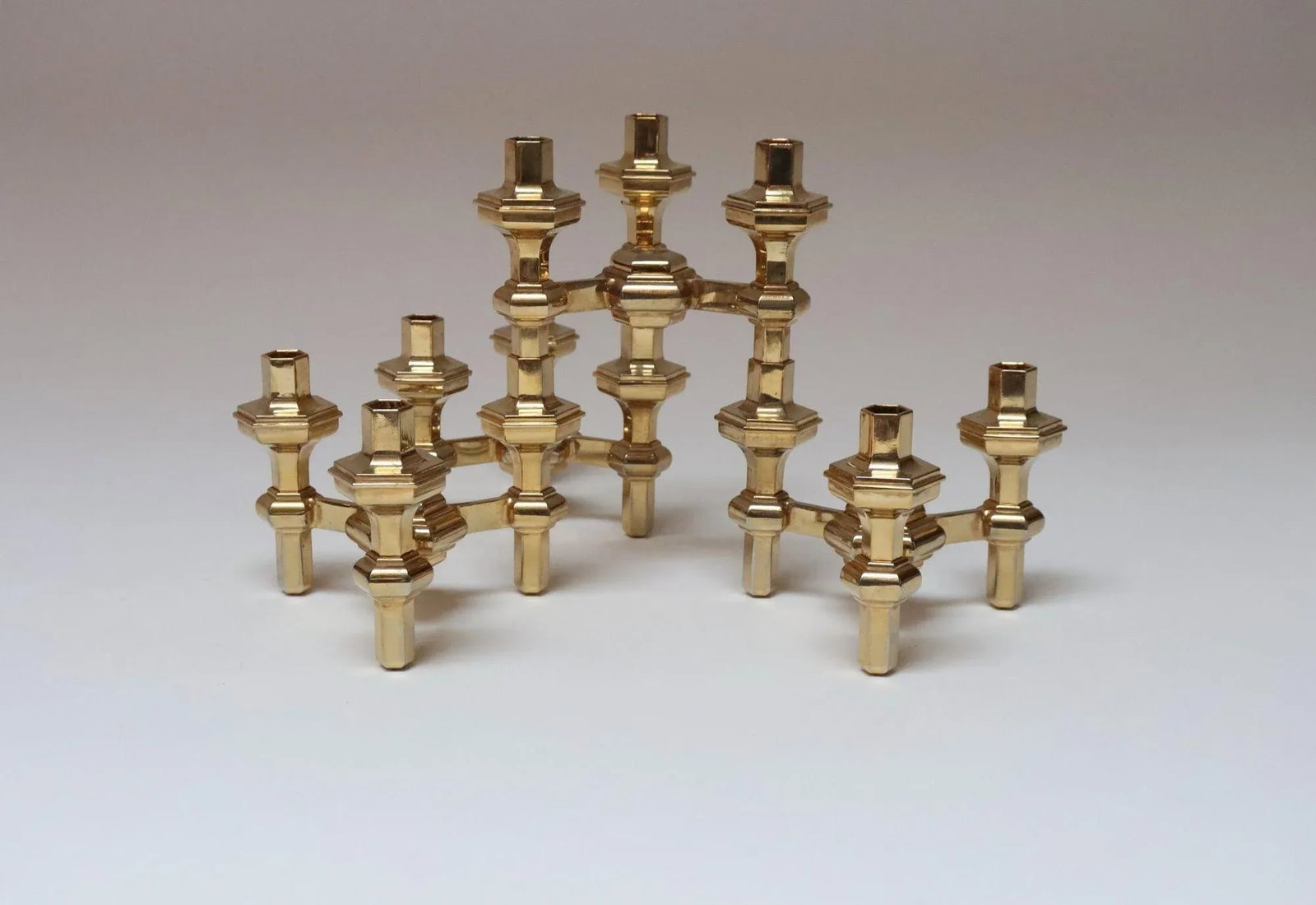 Set of Four Hexagonal-Form Stackable Brass Candleholders by Nagel Geschenke - 4