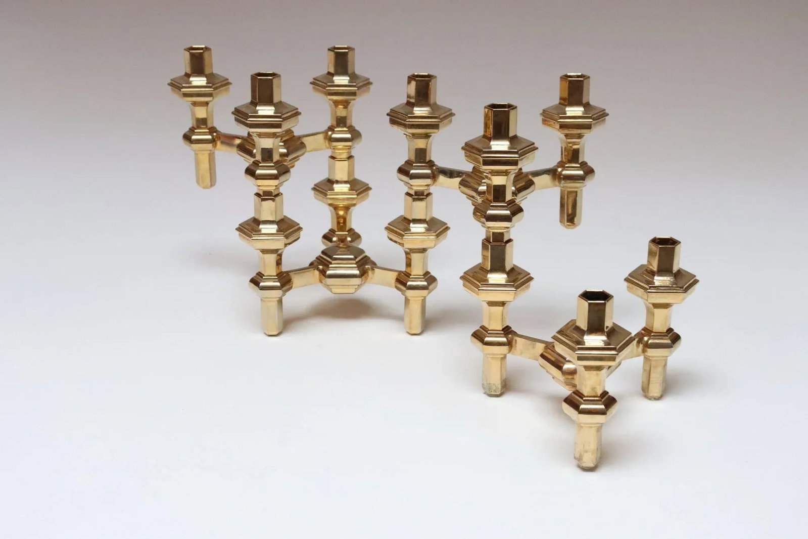 Set of Four Hexagonal-Form Stackable Brass Candleholders by Nagel Geschenke - 5