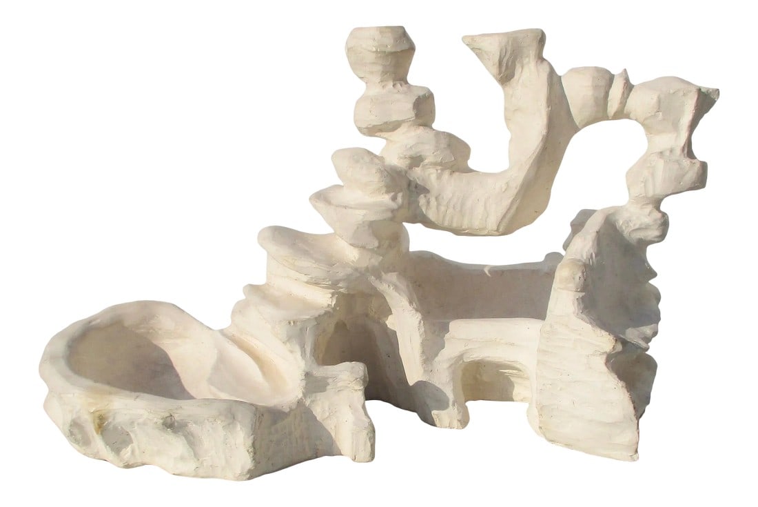 Mid-Century Sculpture Organic Rock Forms: Extreme and Excited hand-formed space. The sculptural fantasy of rockwork and pools in hydrocal sculpture medium. Midcentury blond or bone colored casting handworked into arrangements of eroded and