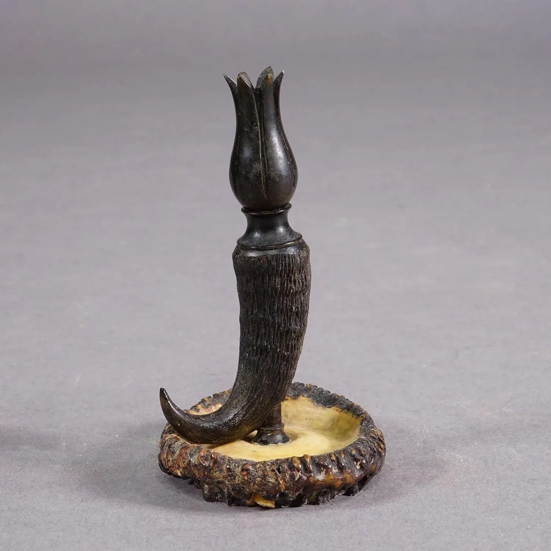 Vintage Pair of Candle Sticks With Real Chamois Horn, Circa 1950s - 4