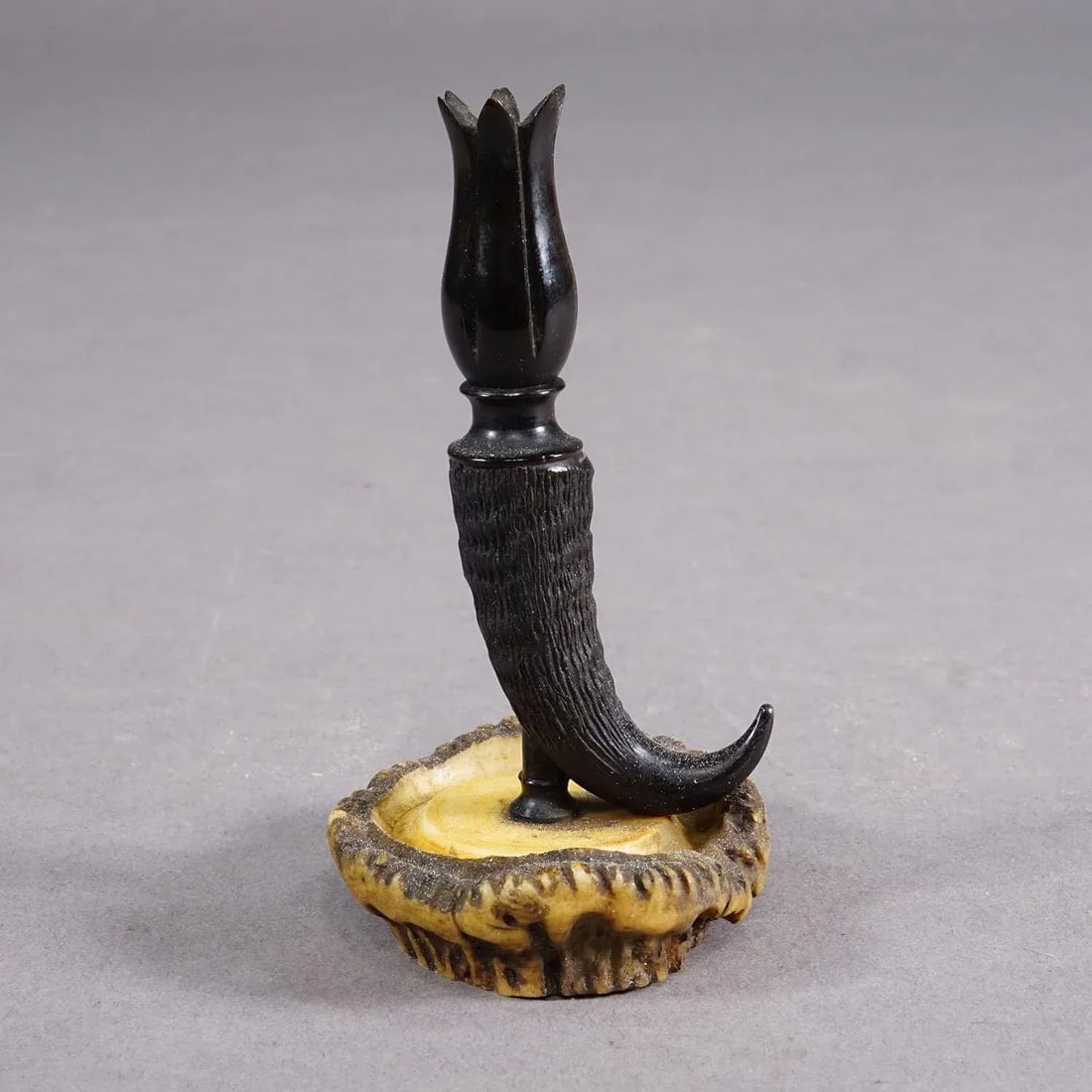 Vintage Pair of Candle Sticks With Real Chamois Horn, Circa 1950s - 5