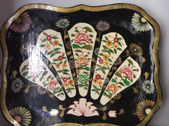Vintage Chinoiserie Paper Mache Asian Tray Wall Hanging - 5