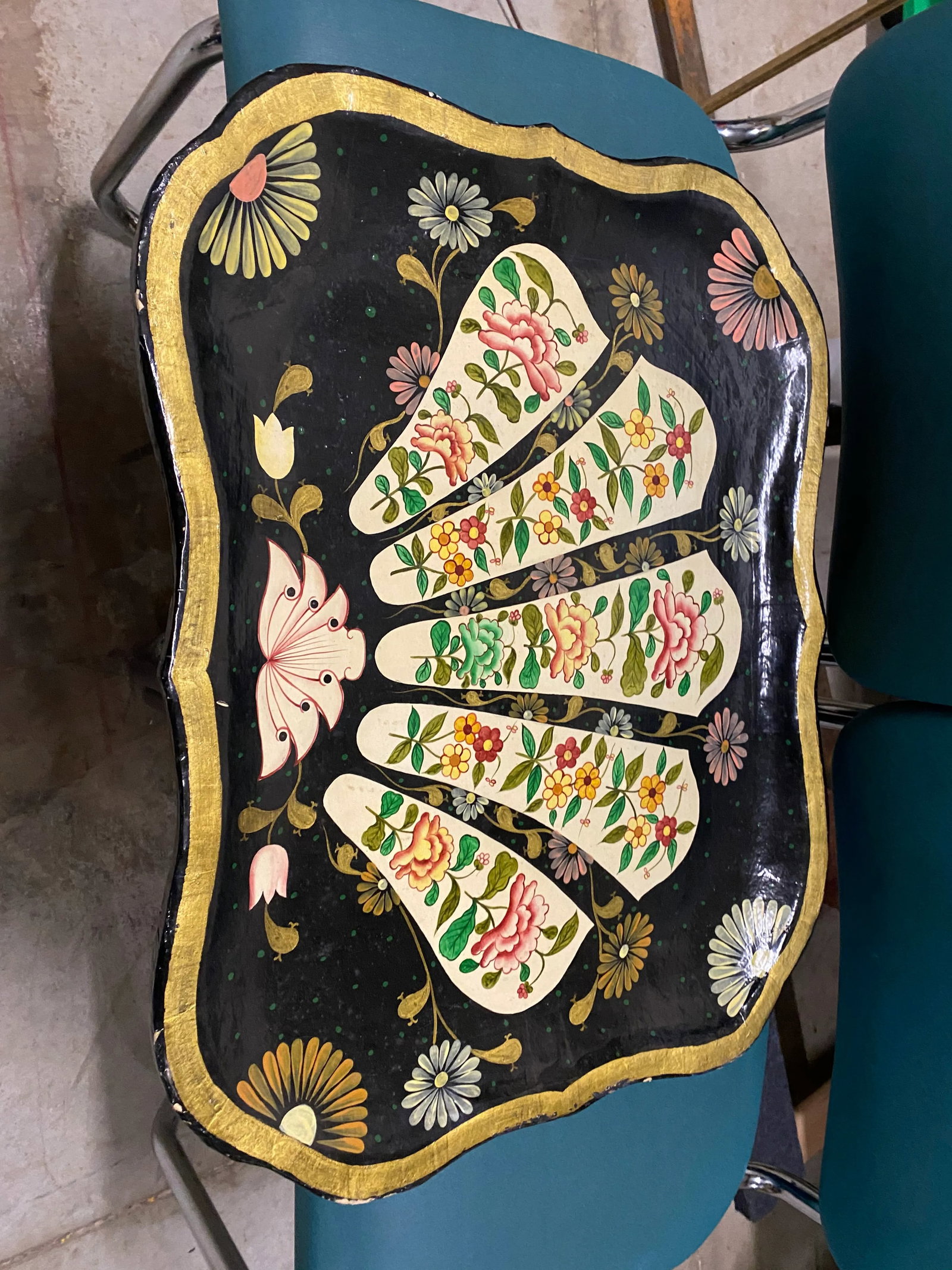 Vintage Chinoiserie Paper Mache Asian Tray Wall Hanging - 6