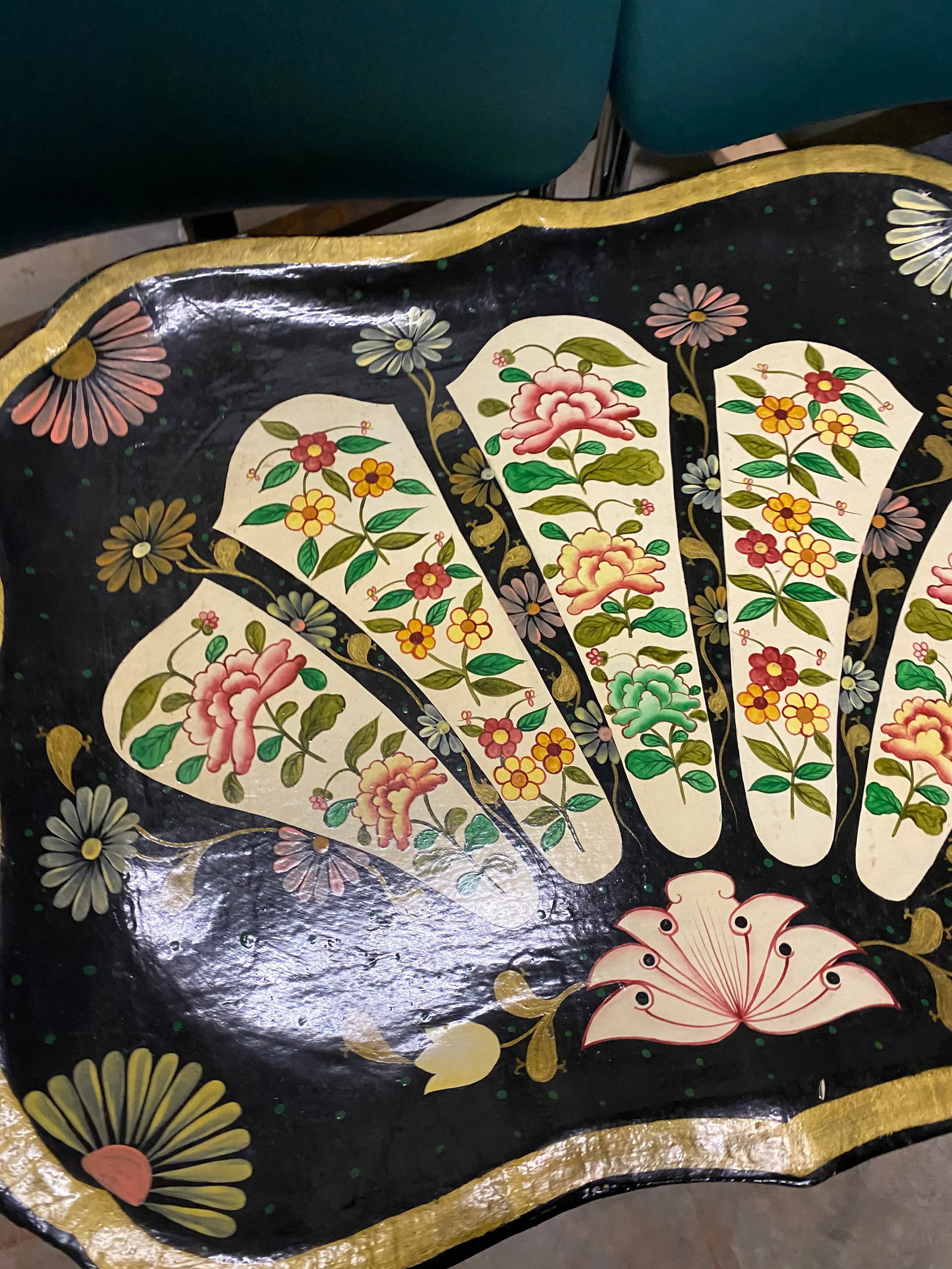Vintage Chinoiserie Paper Mache Asian Tray Wall Hanging - 7