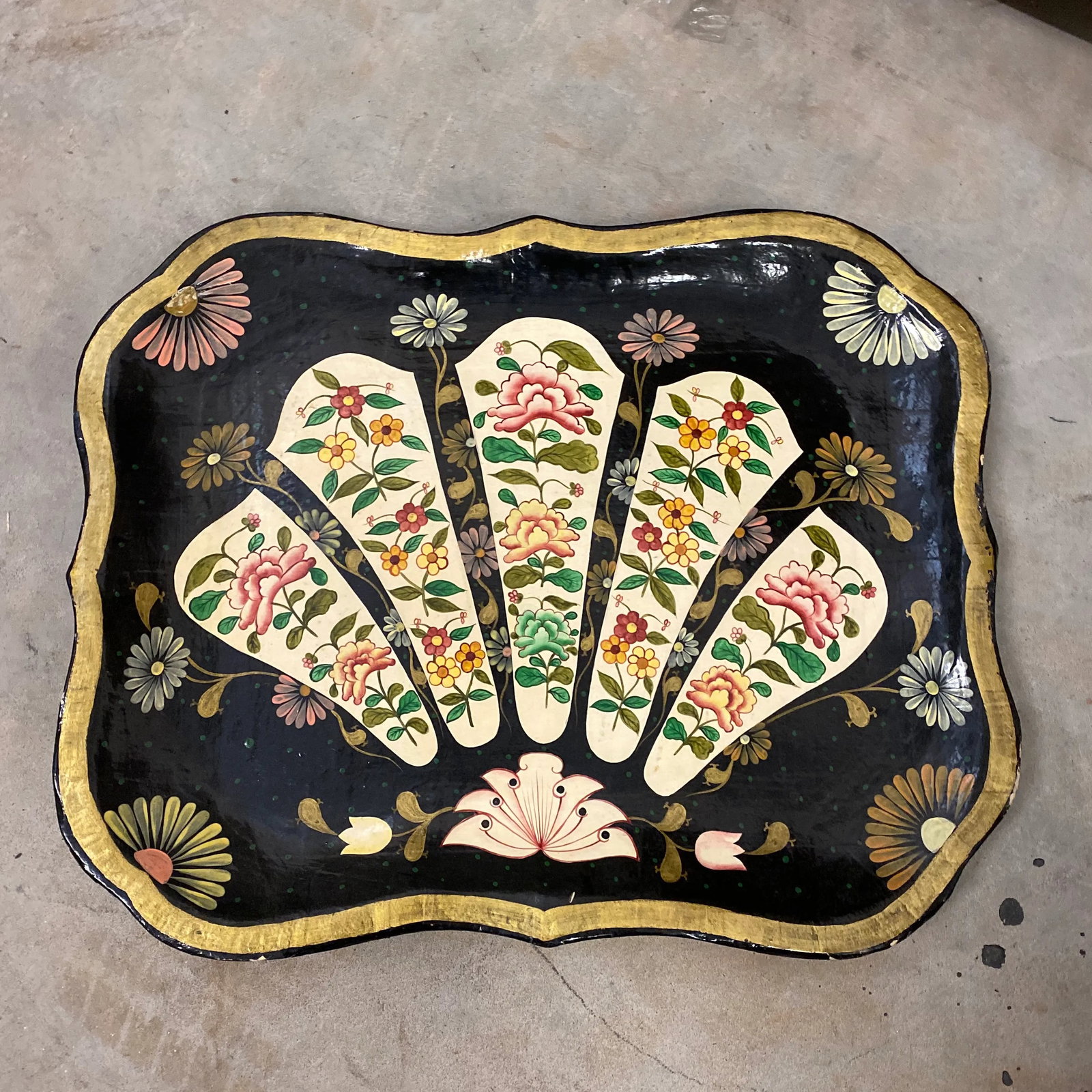 Vintage Chinoiserie Paper Mache Asian Tray Wall Hanging - 8