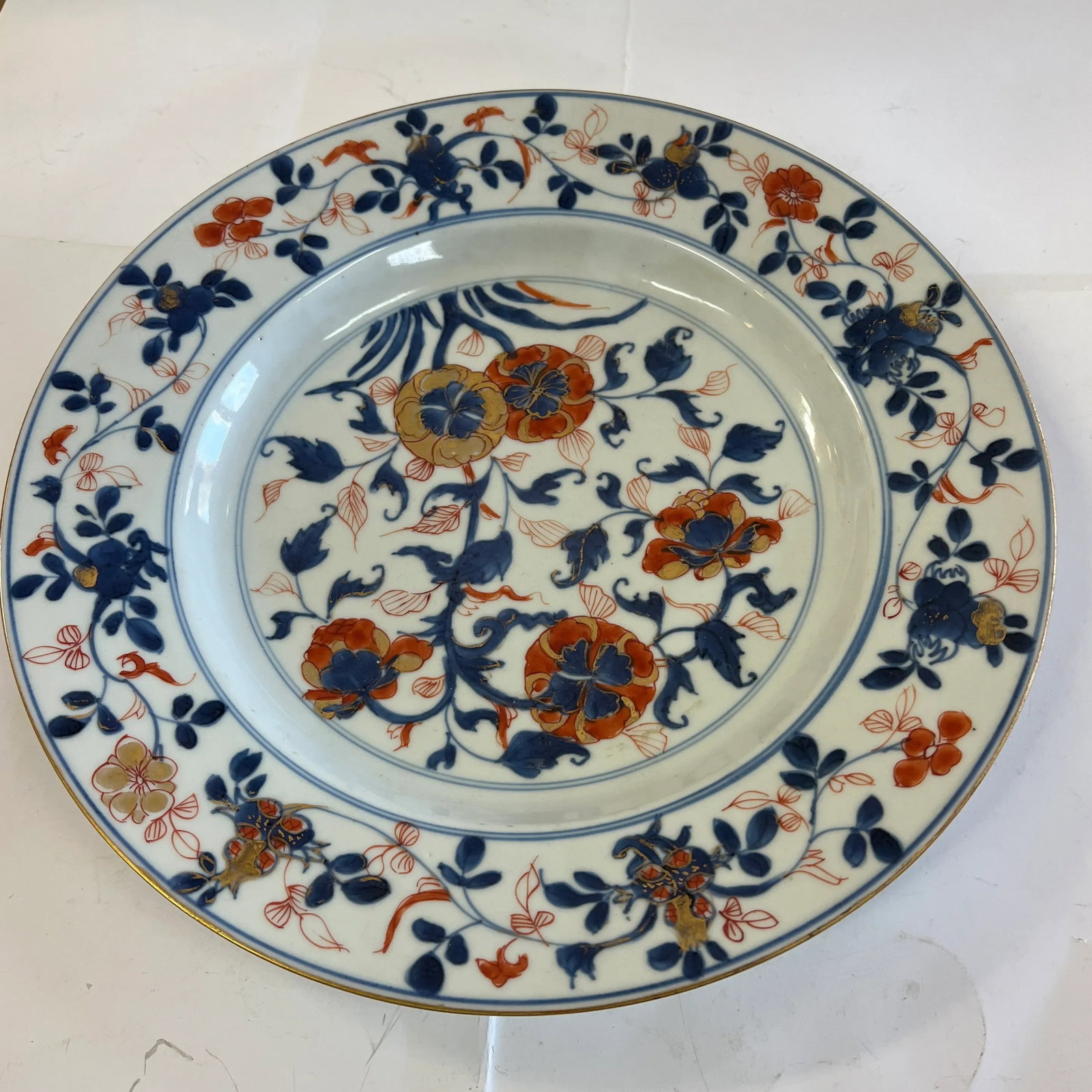 Mid 19th Century Imari Porcelain Deep Dish Plate Blue/Rust/Gold - 4