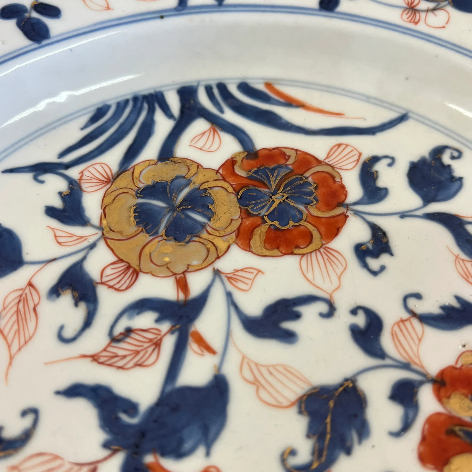 Mid 19th Century Imari Porcelain Deep Dish Plate Blue/Rust/Gold - 5