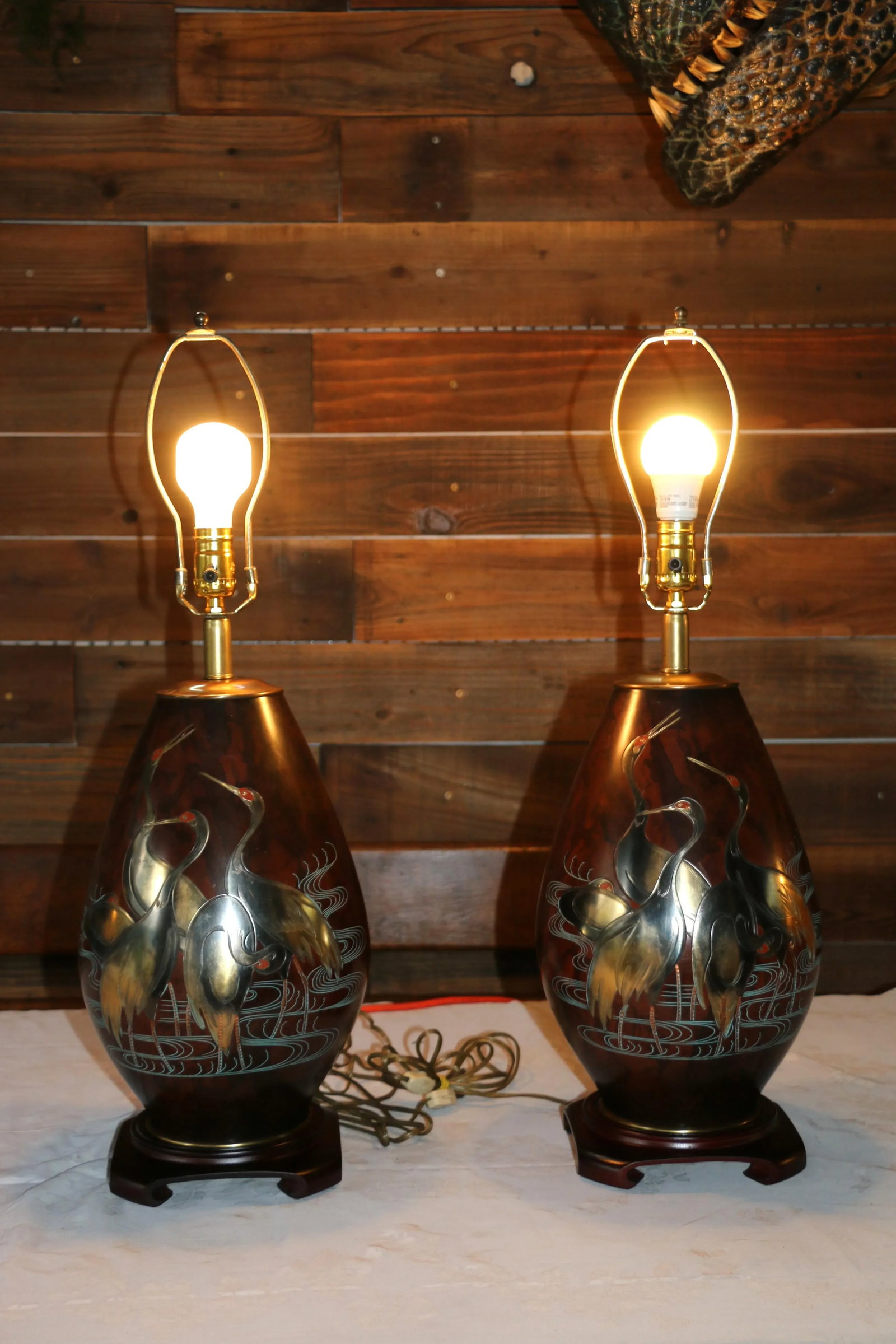 Vintage Pair of Marbro Mixed Metal Table Lamps Bronze, 1950s - 2