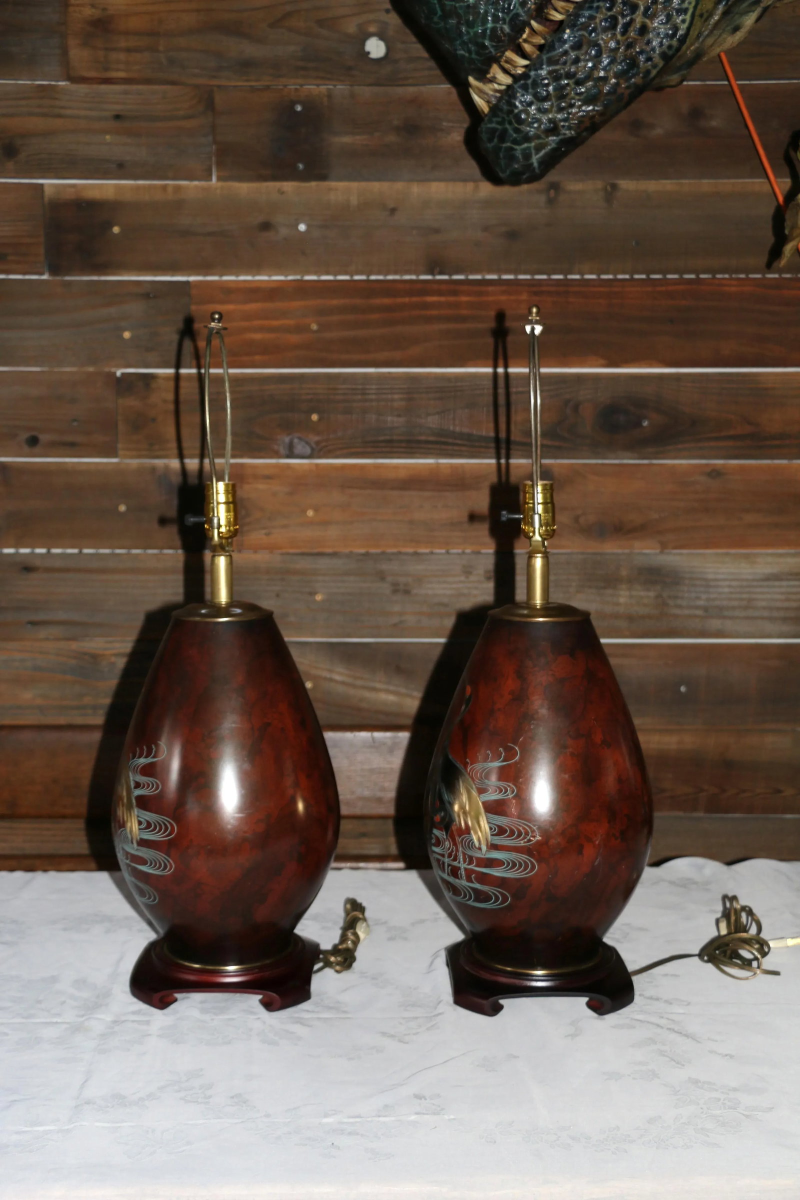 Vintage Pair of Marbro Mixed Metal Table Lamps Bronze, 1950s - 3