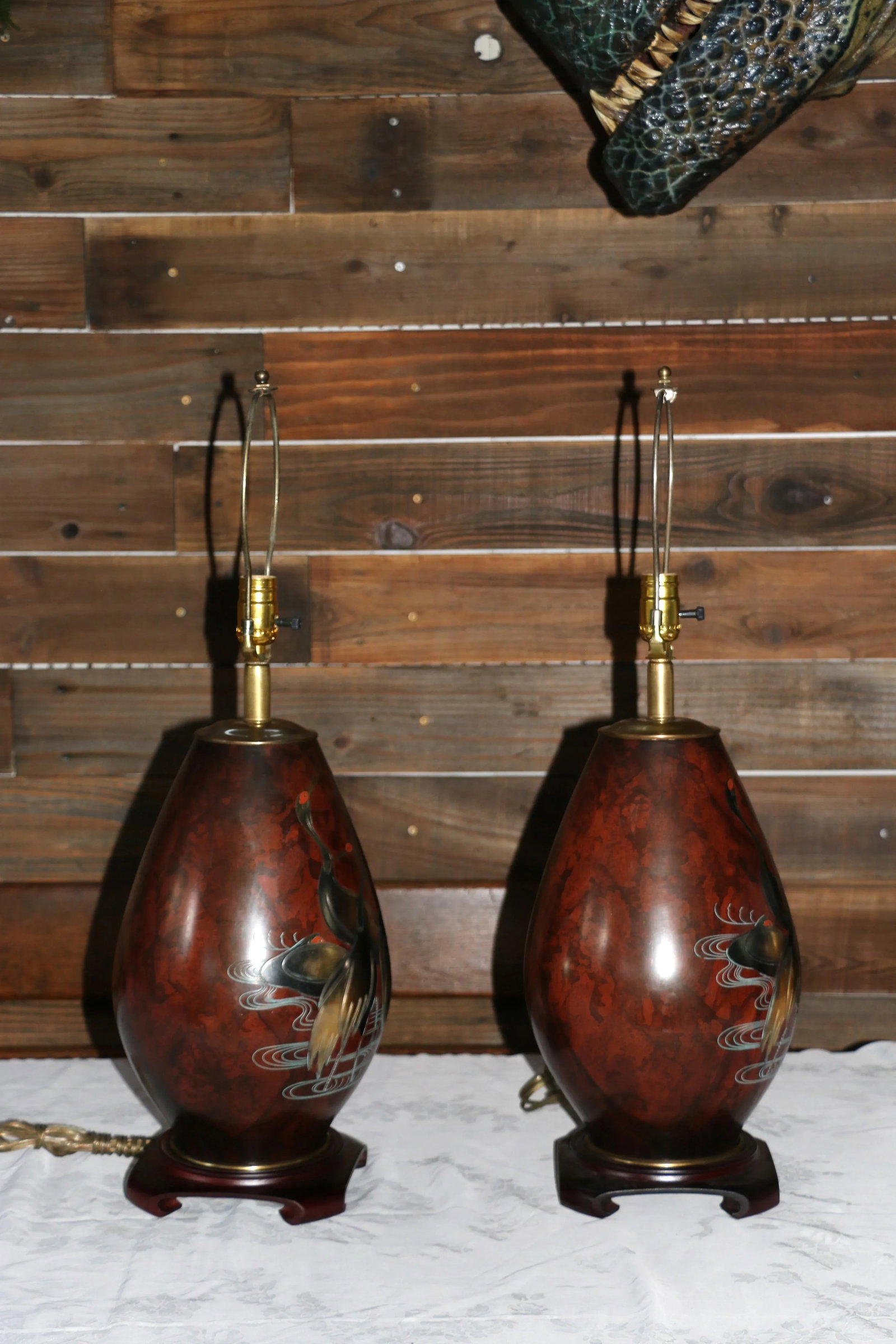 Vintage Pair of Marbro Mixed Metal Table Lamps Bronze, 1950s - 4