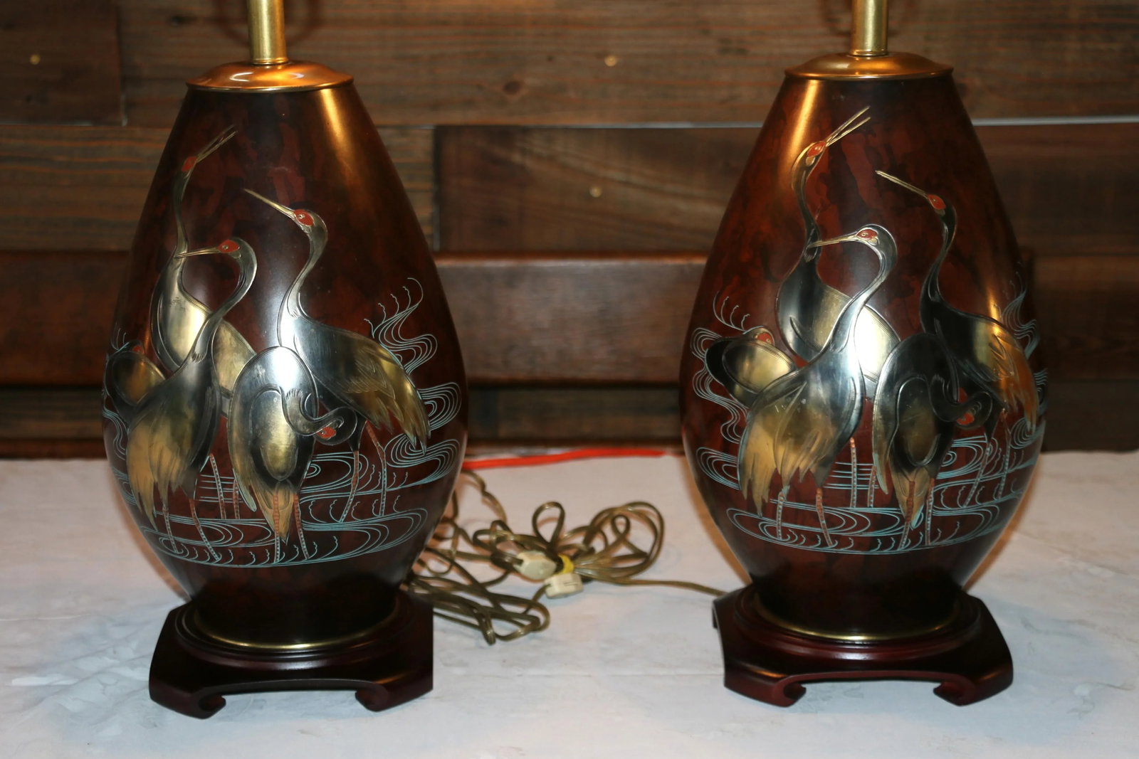 Vintage Pair of Marbro Mixed Metal Table Lamps Bronze, 1950s - 5