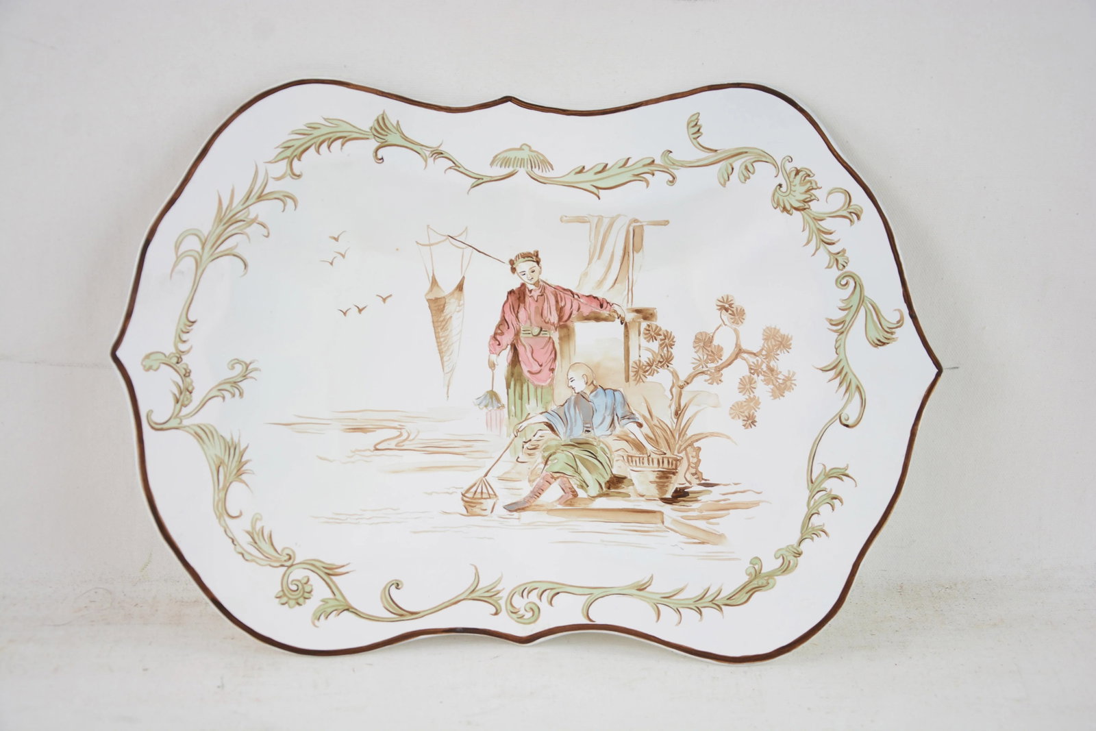 Vintage White Hand Painted Chinoiseries Style Patterned Plate Tray - 8
