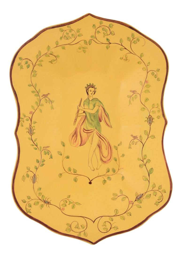 Hand-Painted Desktop Decoration Board,/Tray: vintage Hand-painted desktop decoration plate, hand-painted patterns of Greek mythology. Has excellent decorative effects. Size: 9"*14*1" Condition: Alterations: Original Condition Unaltered