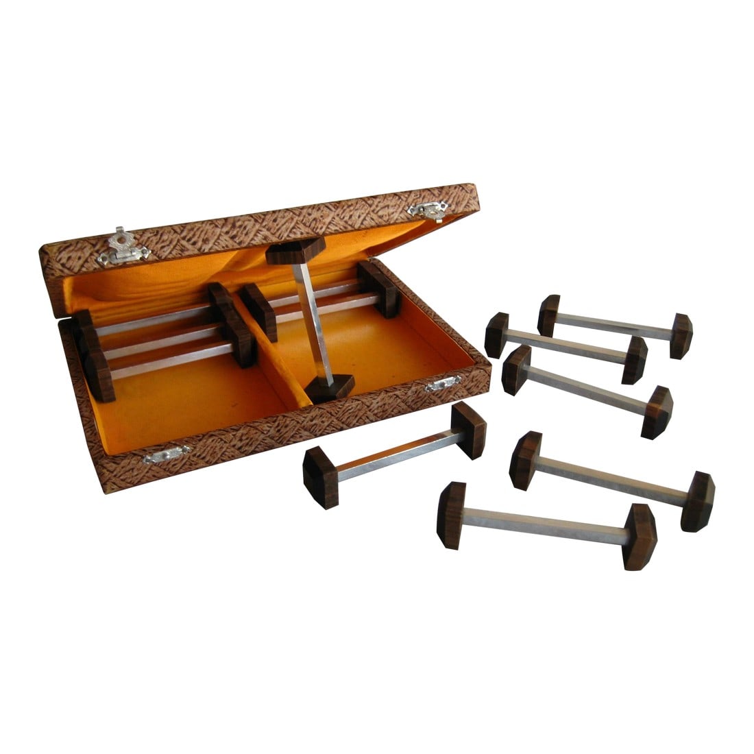 1960s French Mid-Century-Modern Knife Rest: For purist that want to create an authentic mid century ambiance on their table , this set of 12 pieces is perfect , presents clean and simple lines and plays with the different materials look the