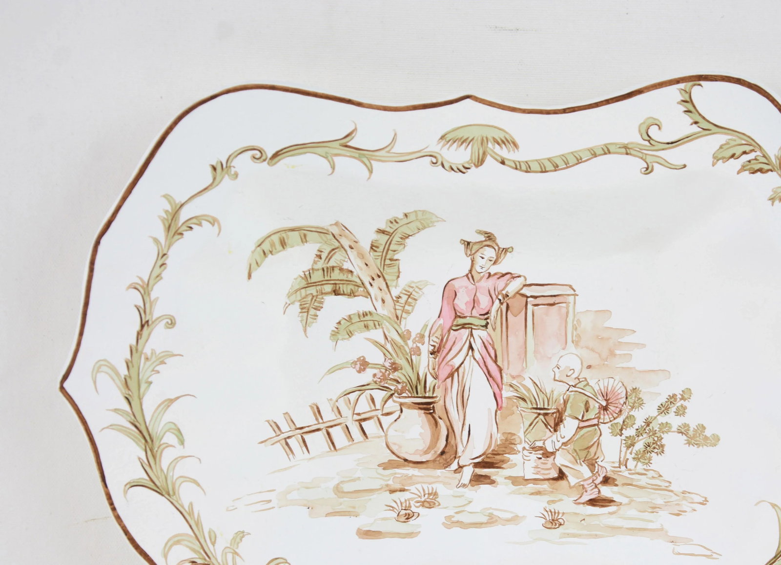 Vintage White Hand Painted Chinoiseries Style Patterned Plate/Tray - 2