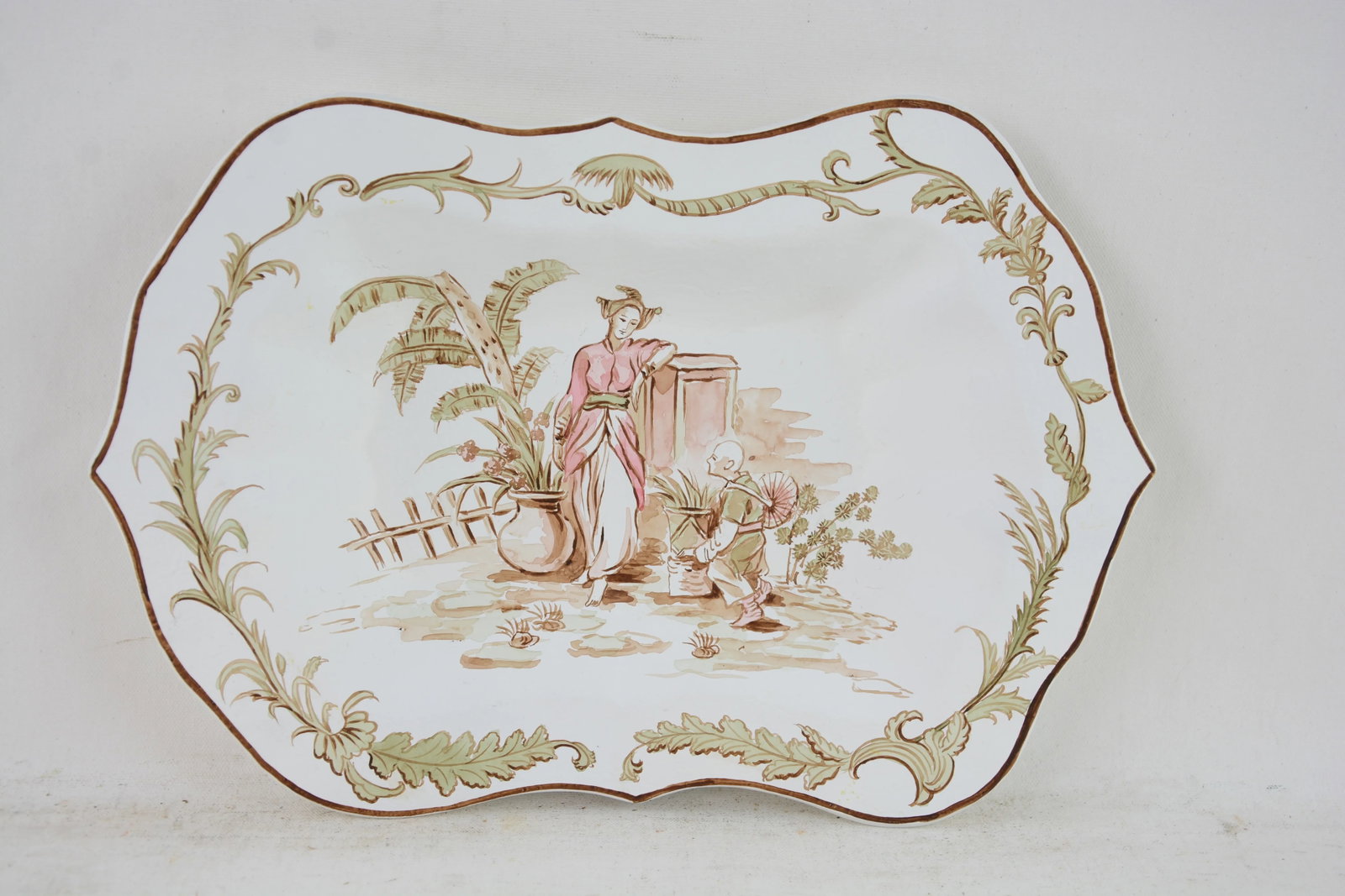 Vintage White Hand Painted Chinoiseries Style Patterned Plate/Tray - 4
