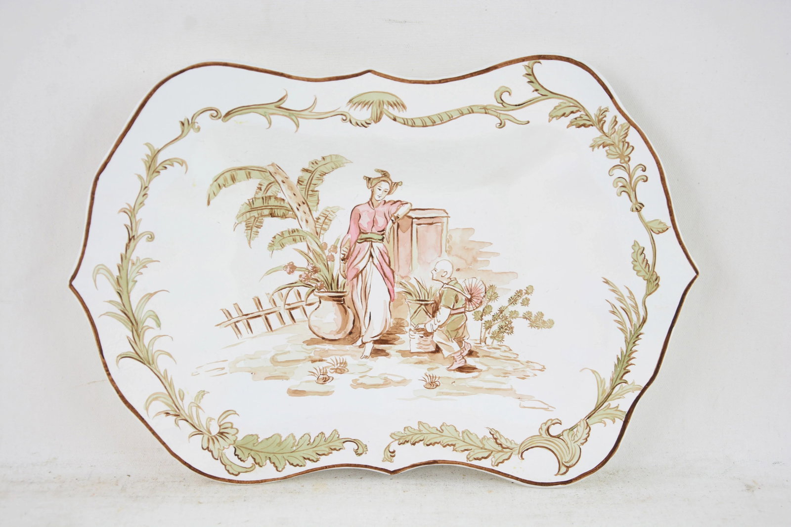 Vintage White Hand Painted Chinoiseries Style Patterned Plate/Tray - 7