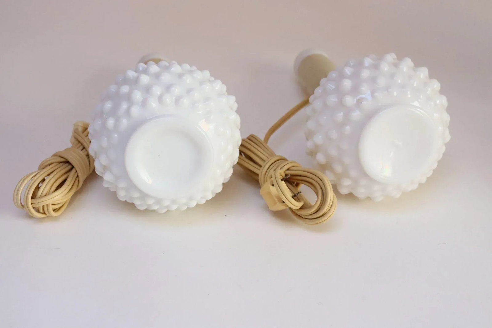 Pair of Petite Mid-Century Modern Hobnail Milk Glass Boudoir Bedside Table Lamps - 6