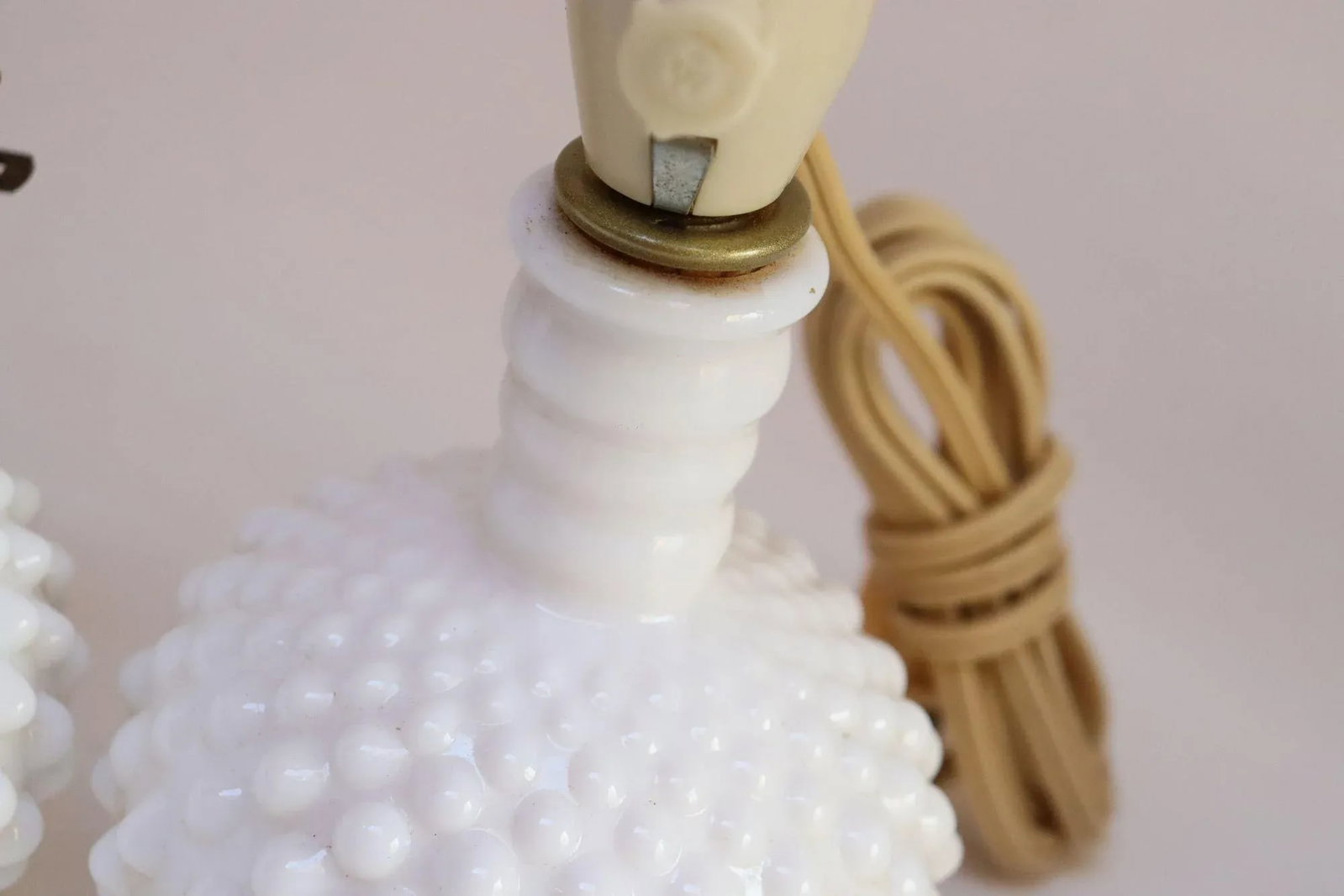 Pair of Petite Mid-Century Modern Hobnail Milk Glass Boudoir Bedside Table Lamps - 8