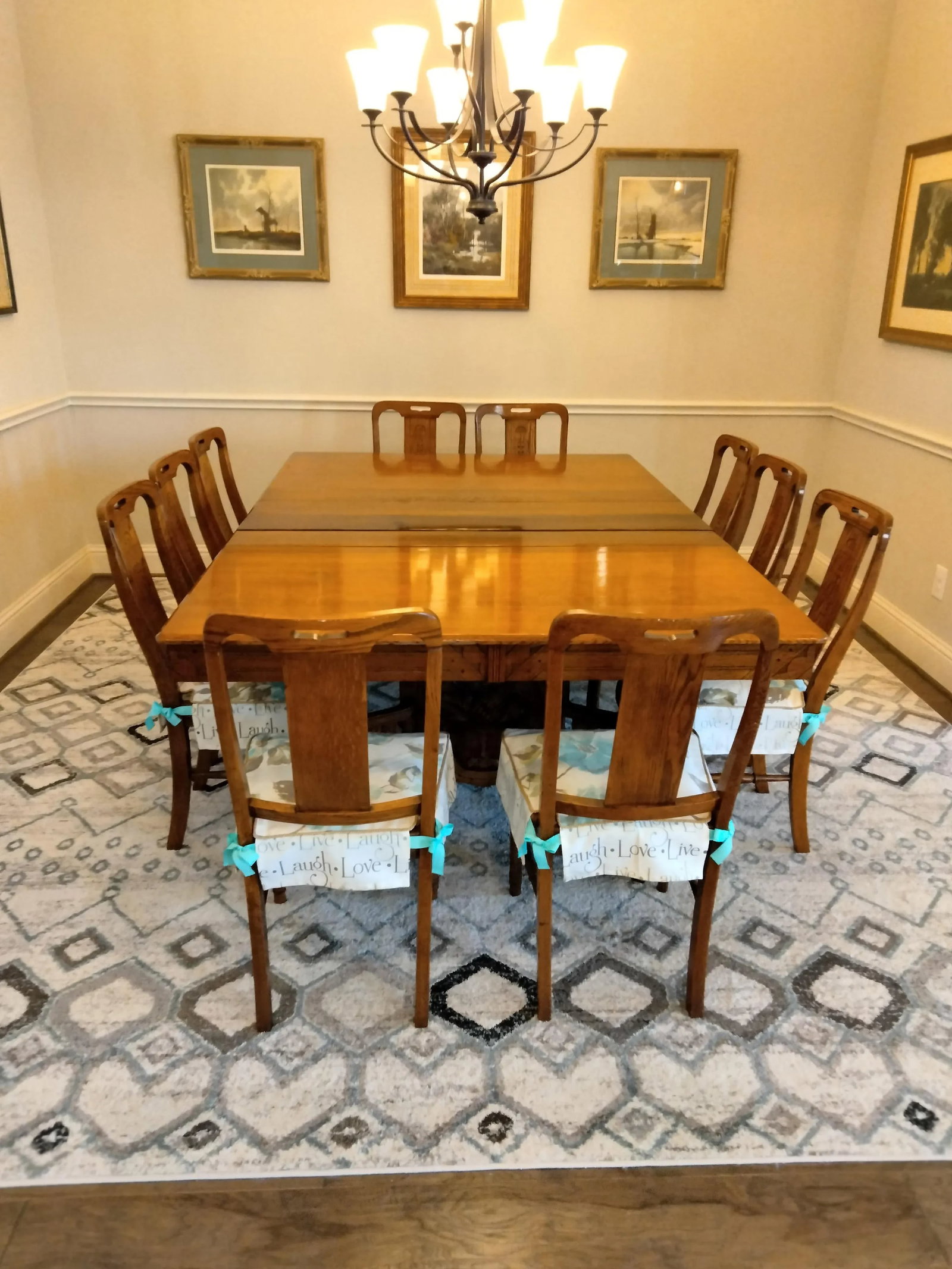 1880s Golden Oak Gilded Age Custom Made Dining Set With 10 Chairs - 2