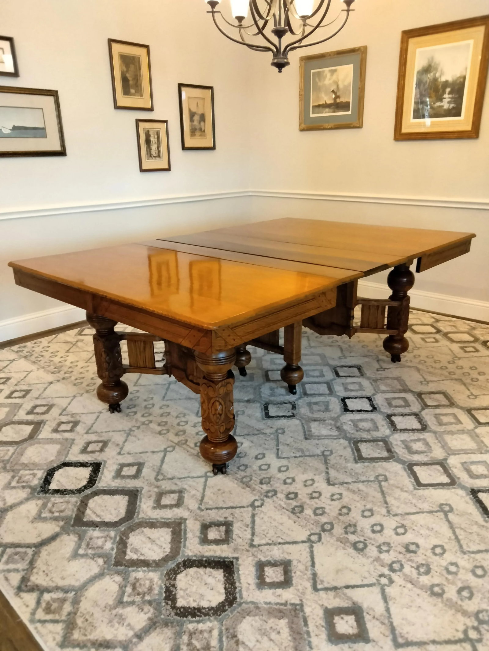 1880s Golden Oak Gilded Age Custom Made Dining Set With 10 Chairs - 4