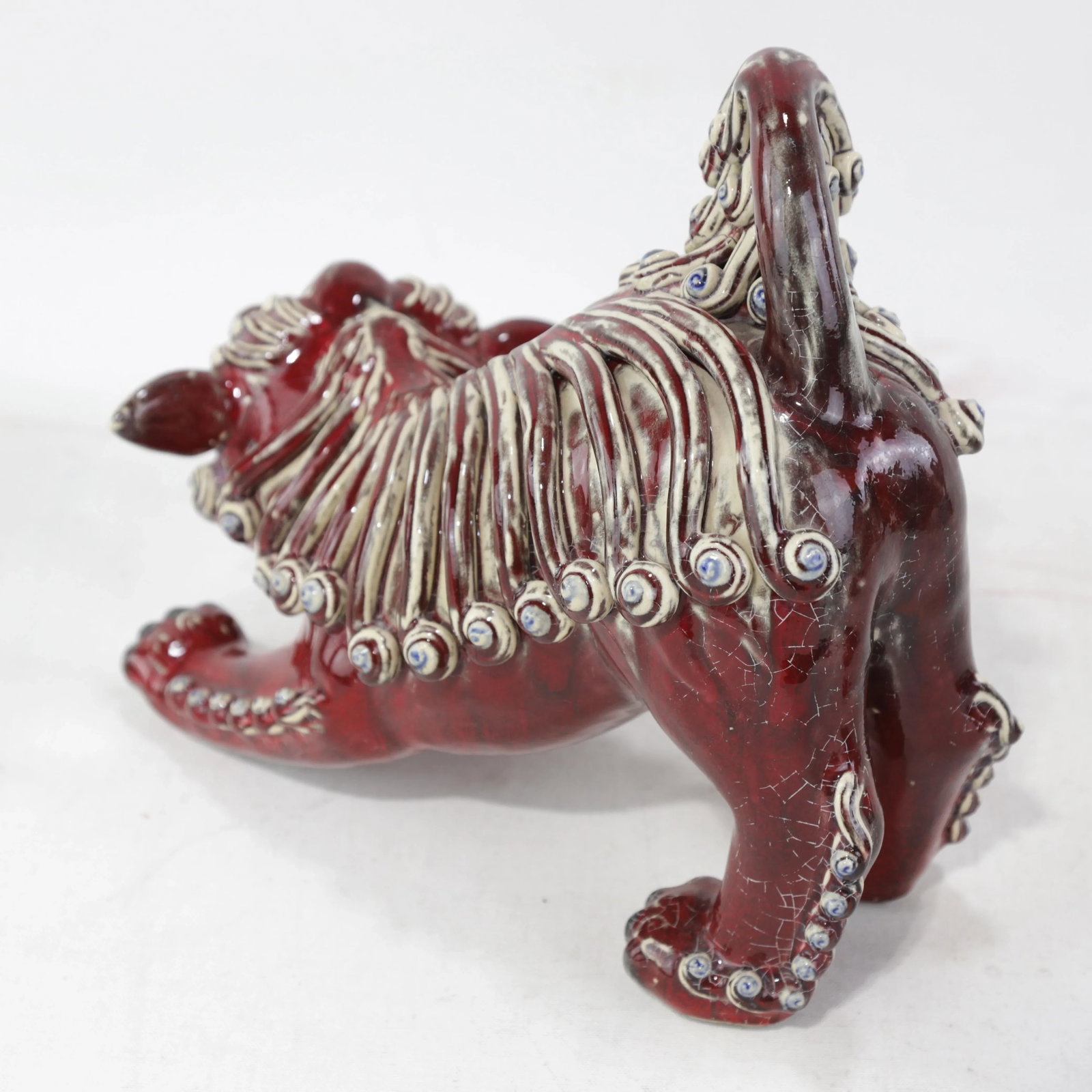 Pair of Chinese Shiwan Guangdong Red Porcelain Foo Dogs - 10