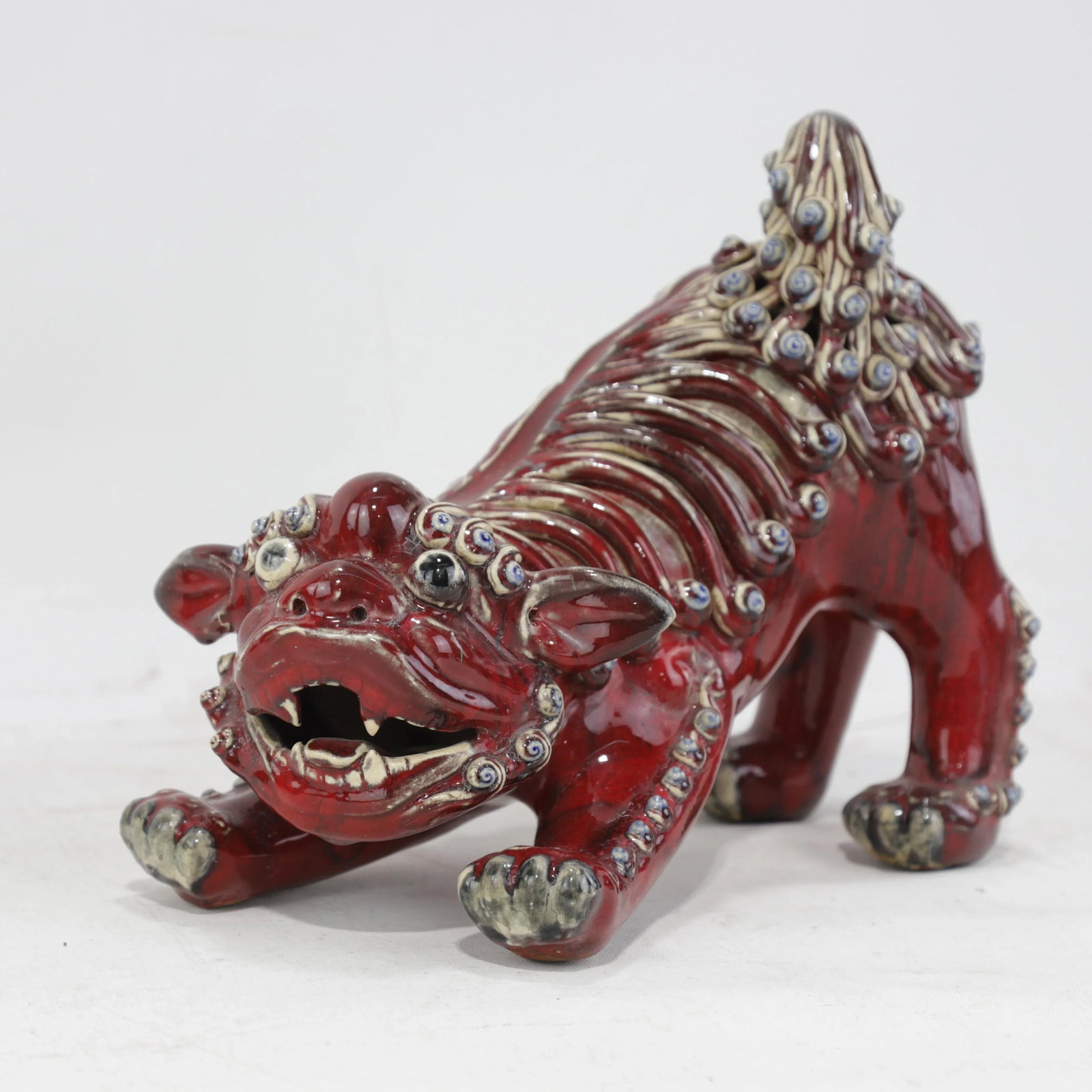Pair of Chinese Shiwan Guangdong Red Porcelain Foo Dogs - 14