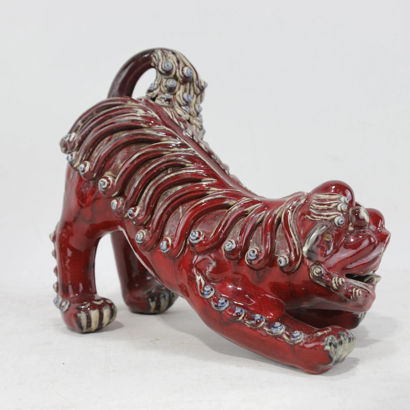 Pair of Chinese Shiwan Guangdong Red Porcelain Foo Dogs - 15