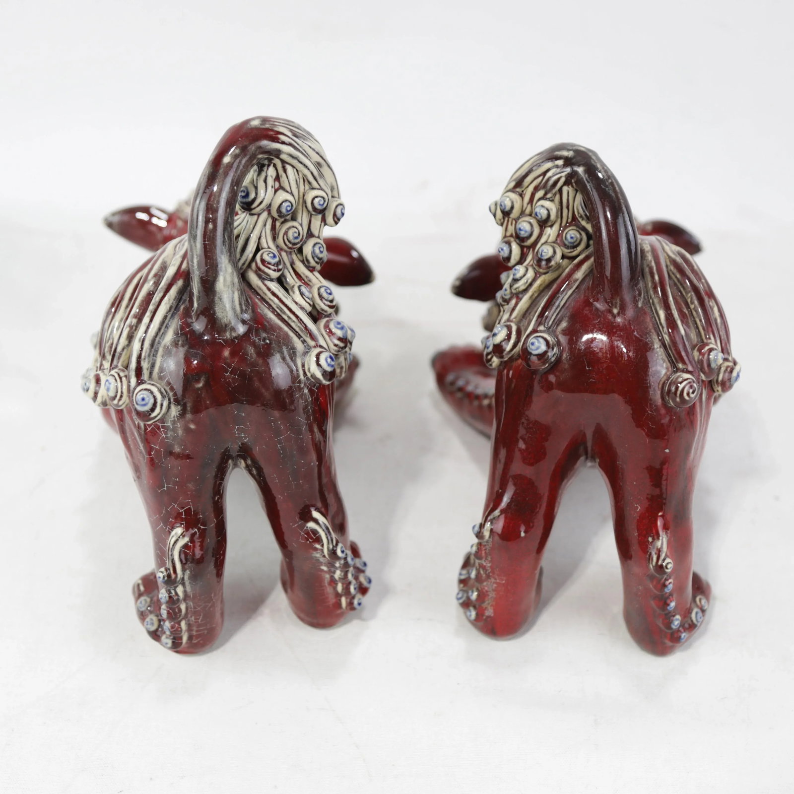 Pair of Chinese Shiwan Guangdong Red Porcelain Foo Dogs - 17