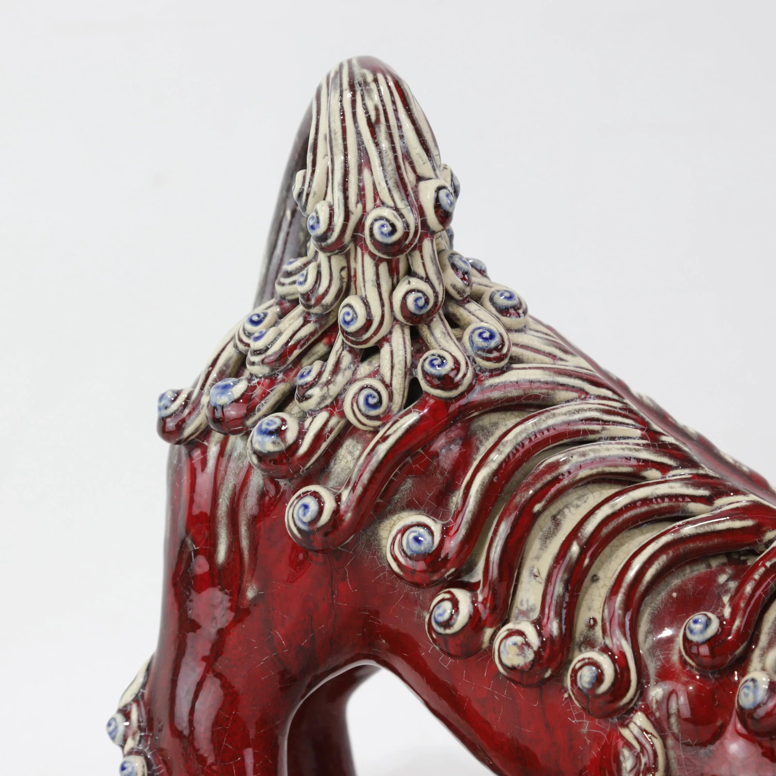 Pair of Chinese Shiwan Guangdong Red Porcelain Foo Dogs - 8