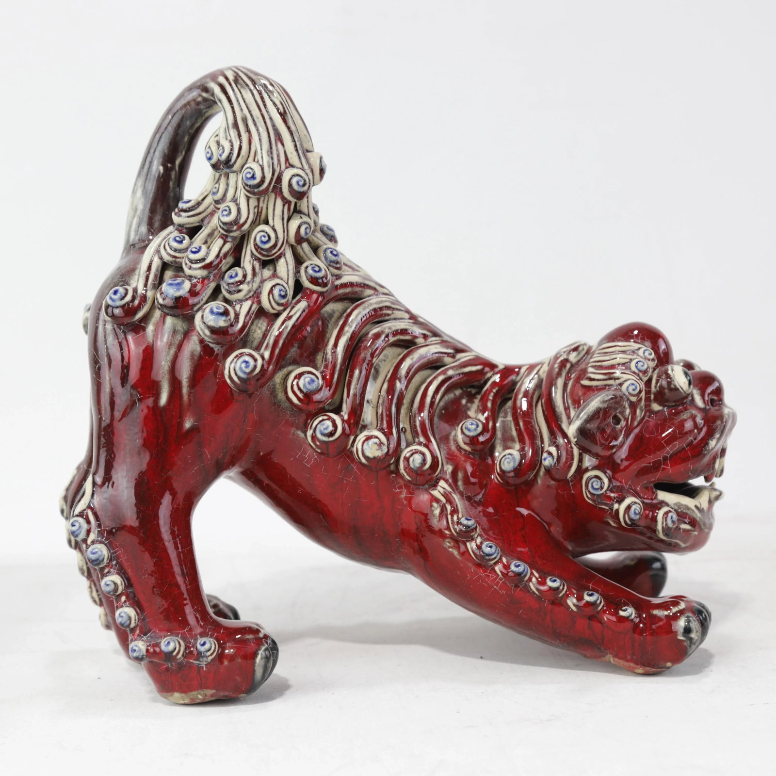 Pair of Chinese Shiwan Guangdong Red Porcelain Foo Dogs - 9