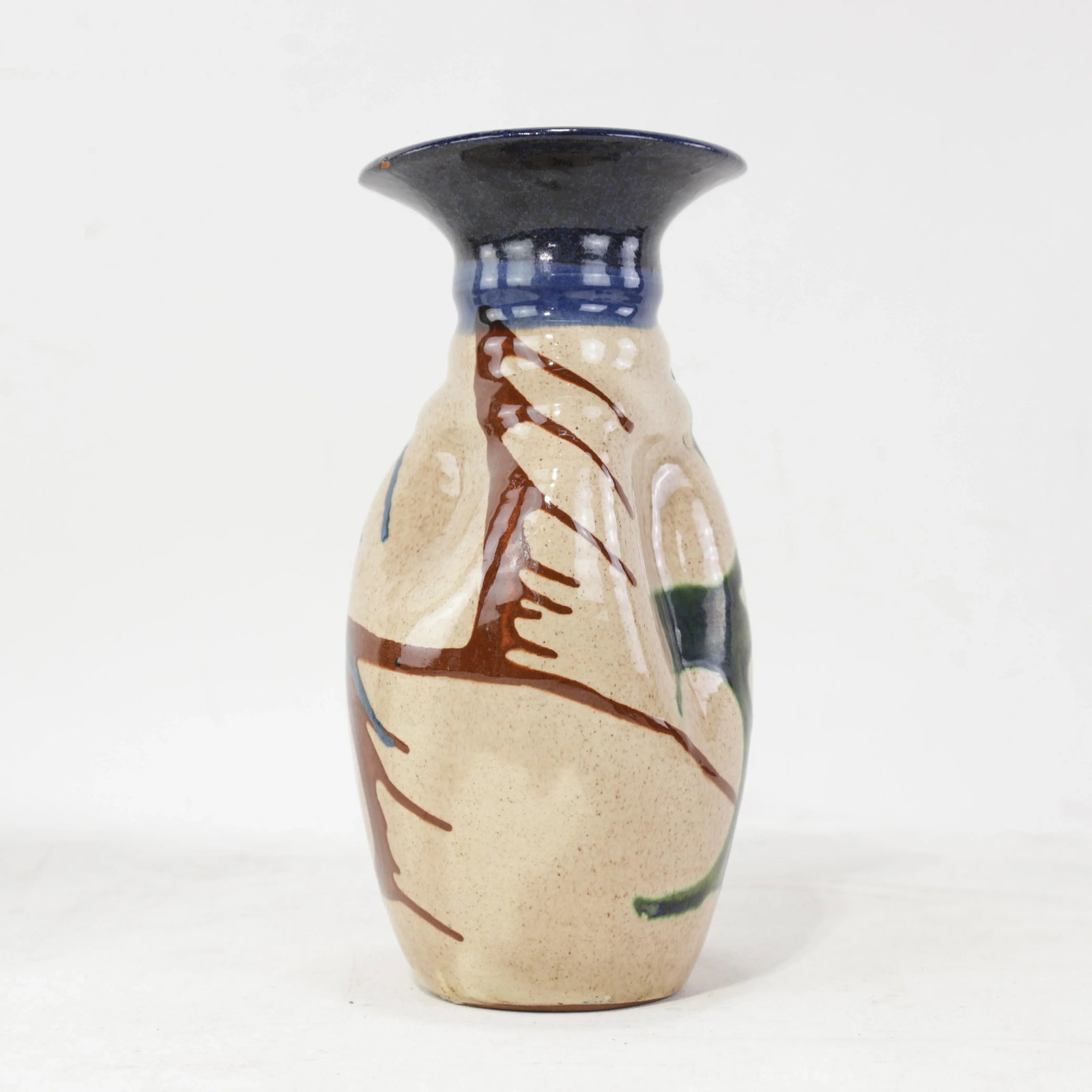 Vintage Handcrafted Pottery Vase With Abstract Glaze Design and Flared Rim - 14